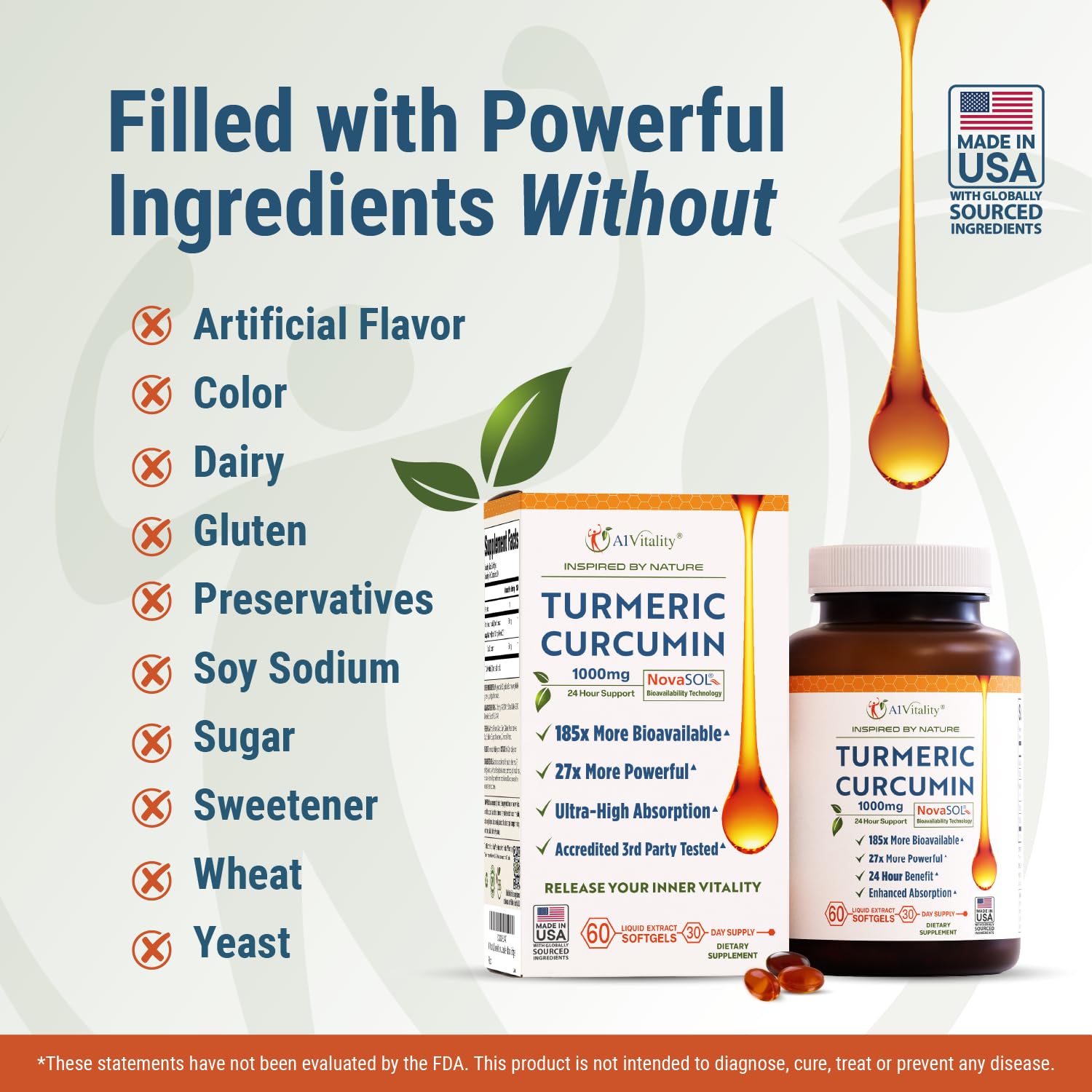 A1Vitality Curcumin 1000mg softgel in a hand