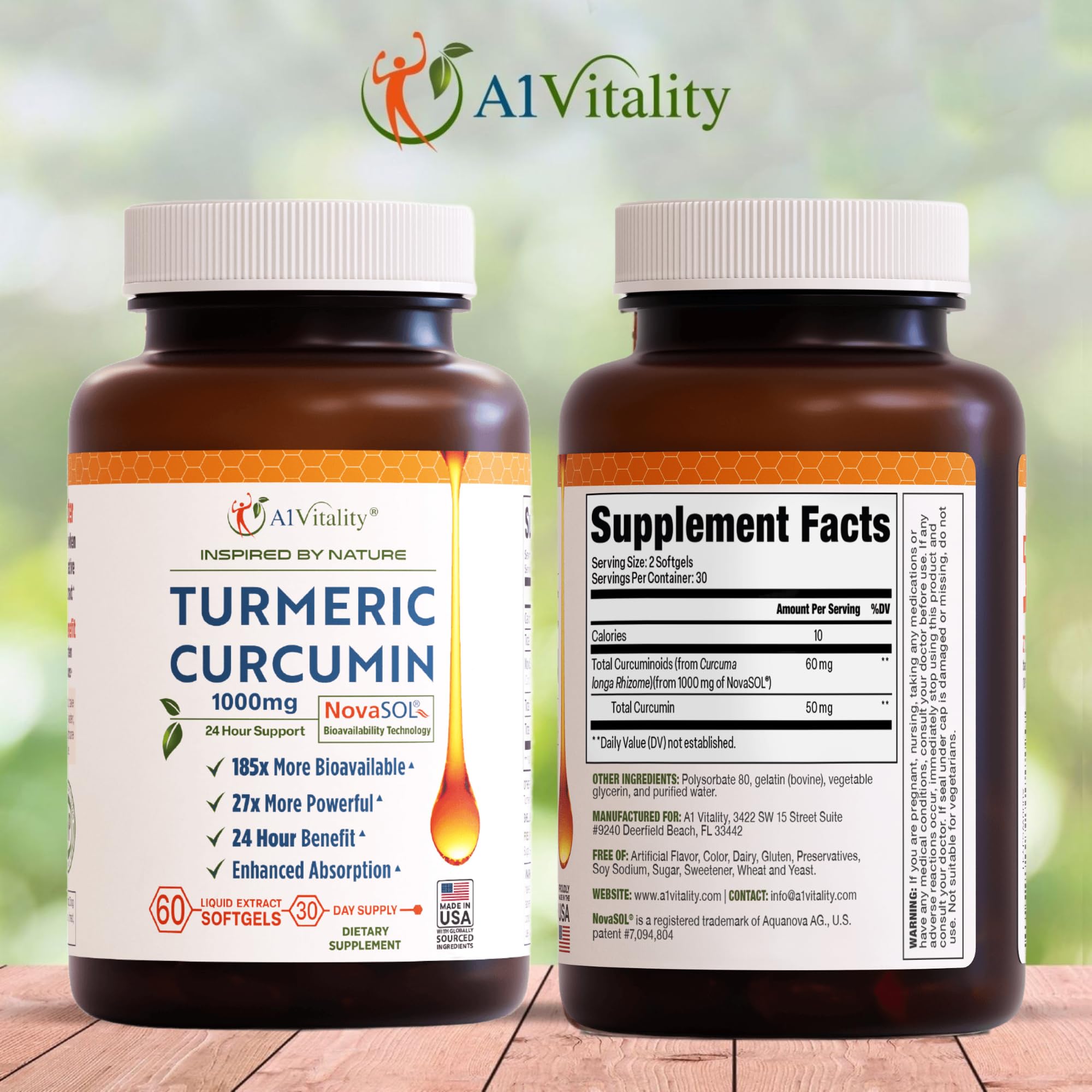 A1Vitality Curcumin 1000mg softgel side view