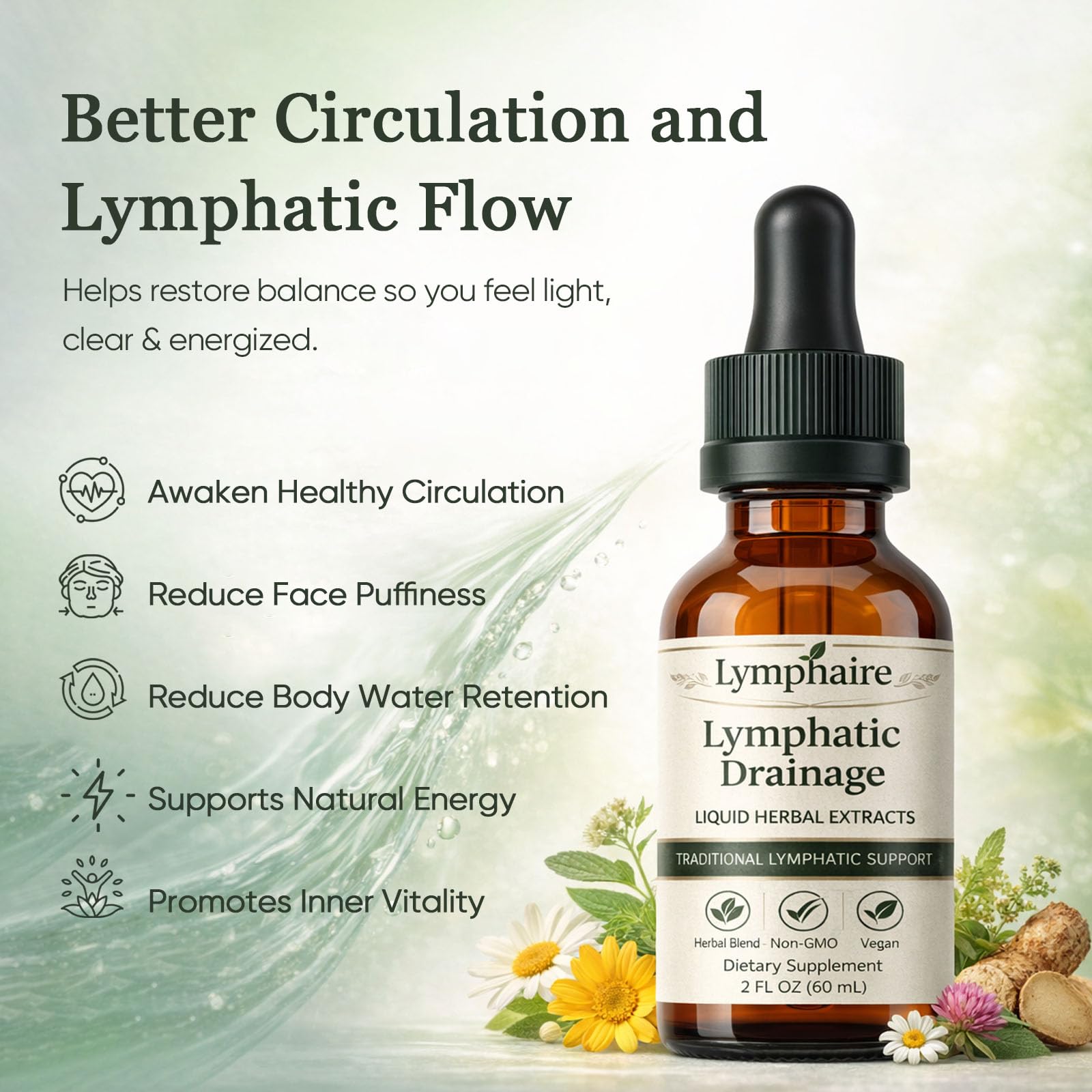 Aacnre Herbal Lymphatic Support Supplement 60ml bottle back view
