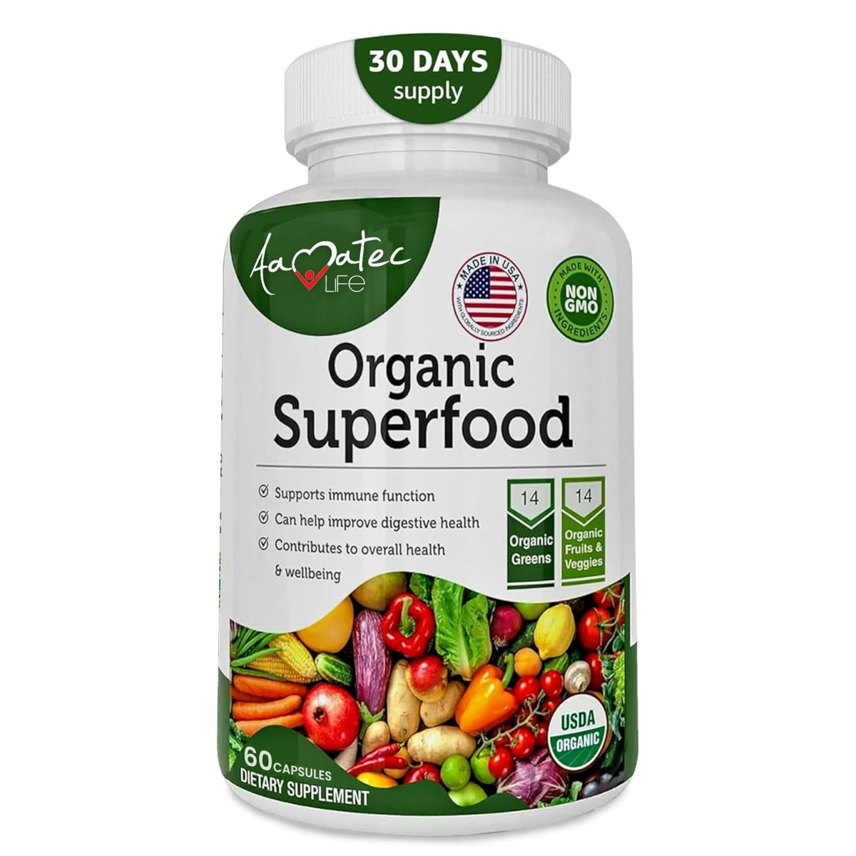 AAMATEC LIFE Alfalfa Herbal Supplement Tablets front view