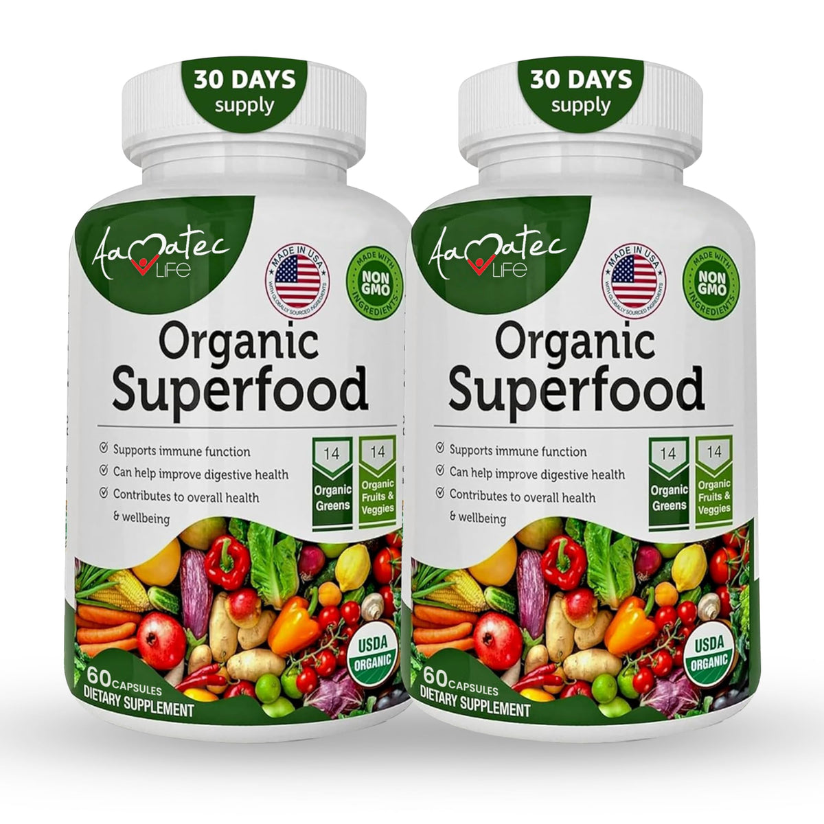 AAMATEC LIFE Organic Blended Vitamin & Mineral Supplement front view
