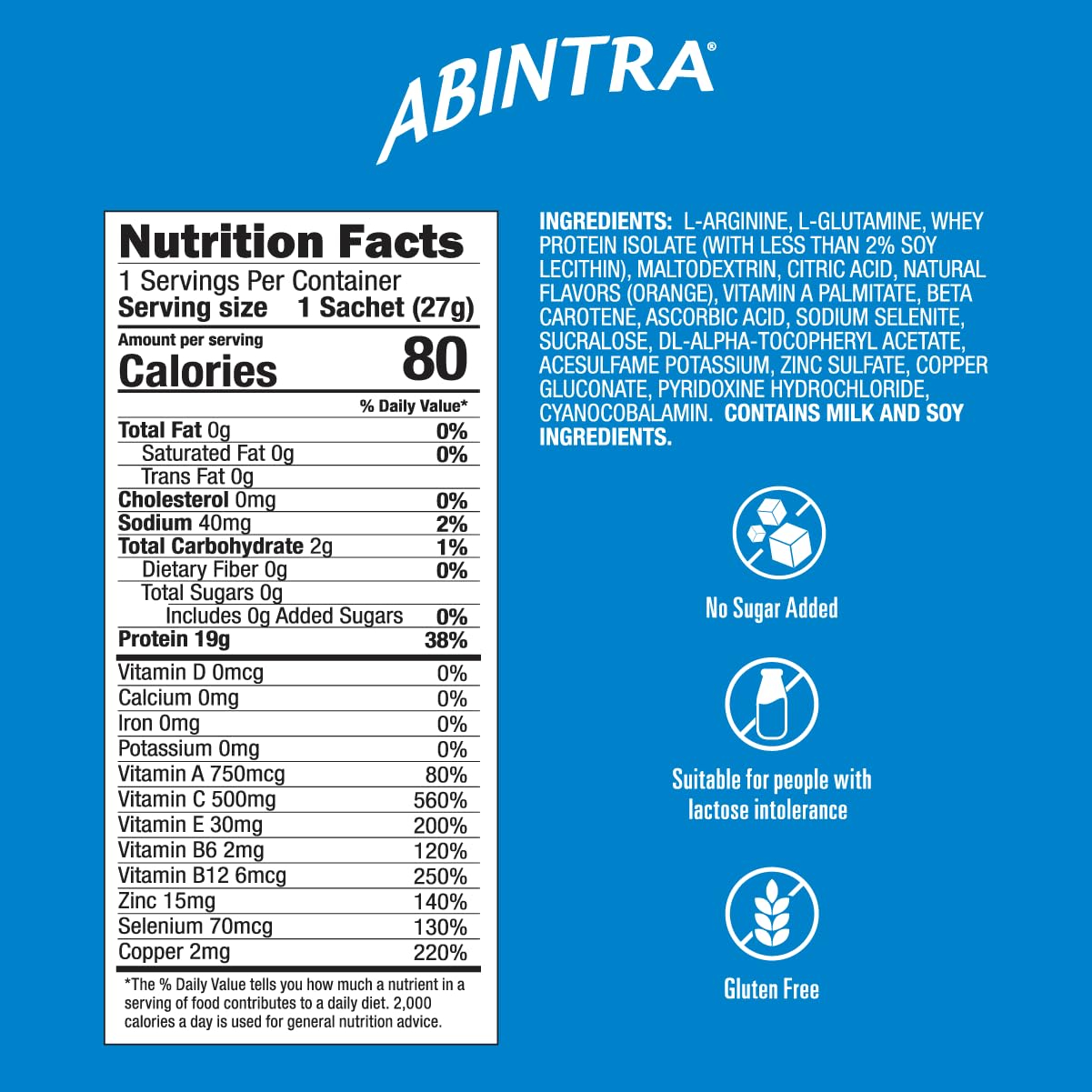 ABINTRA Blended Vitamin & Mineral Supplement nutritional information