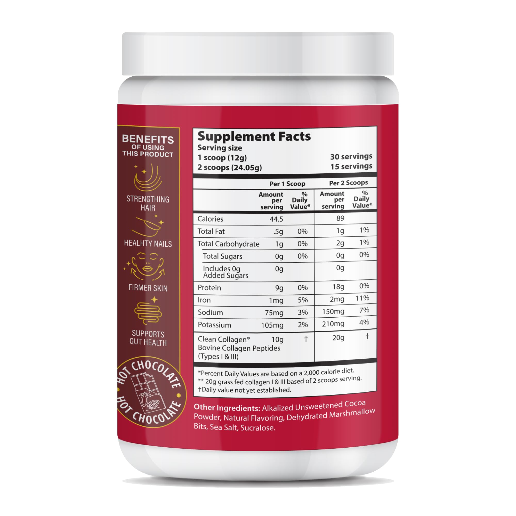ABOUT YOUR COLLAGEN Chocolate Collagen Peptides back view with nutritional information