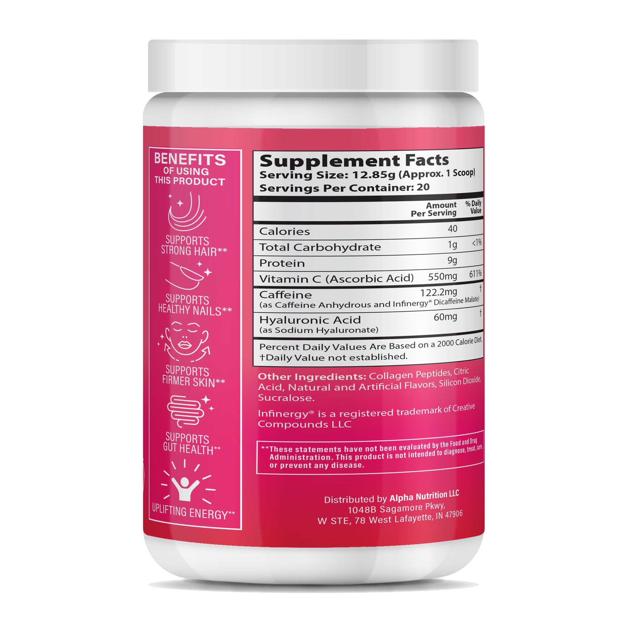 ABOUT YOUR COLLAGEN Collagen Powder side view with nutritional information