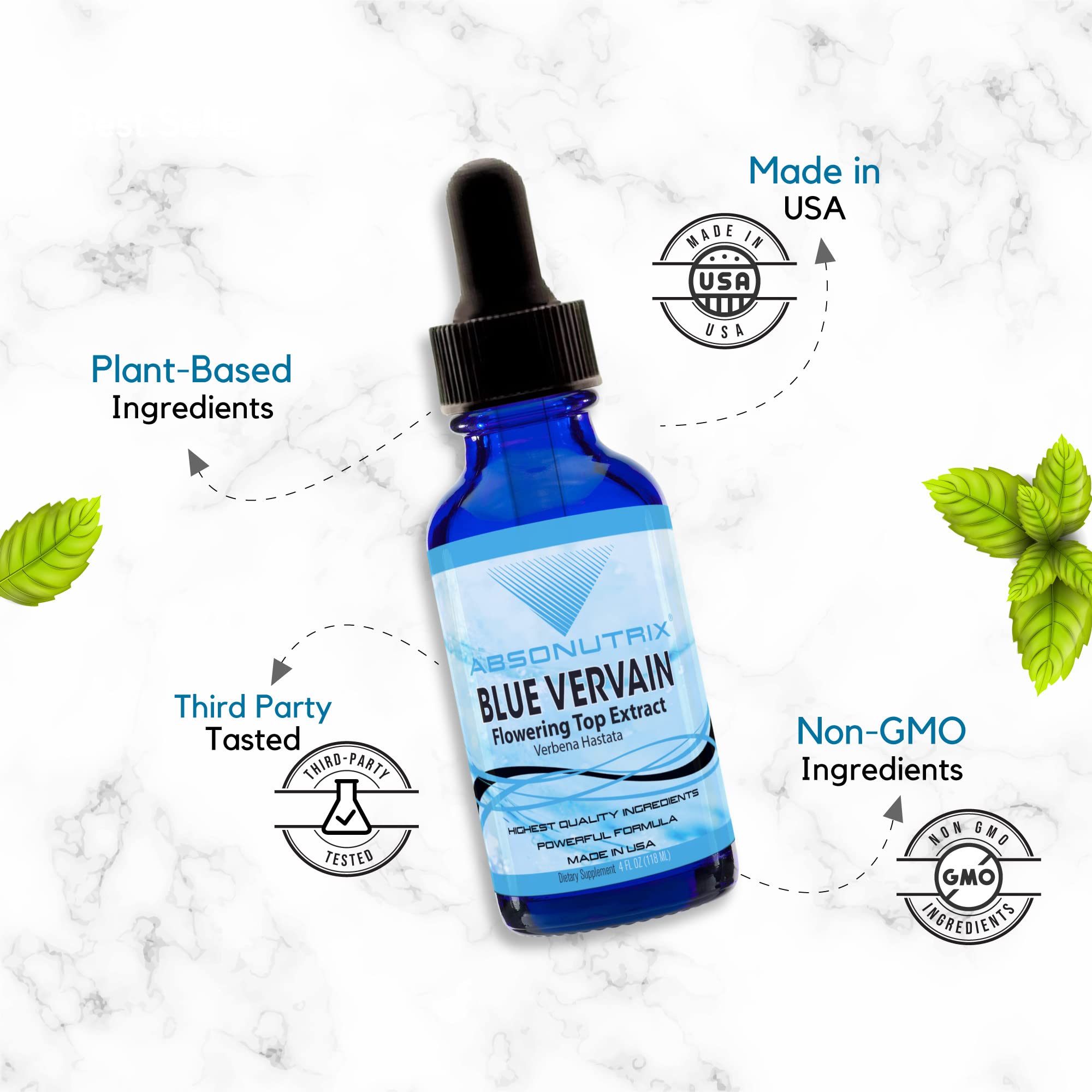 Absonutrix Blue Vervain Flowering Top Extract liquid bottle with health supplements