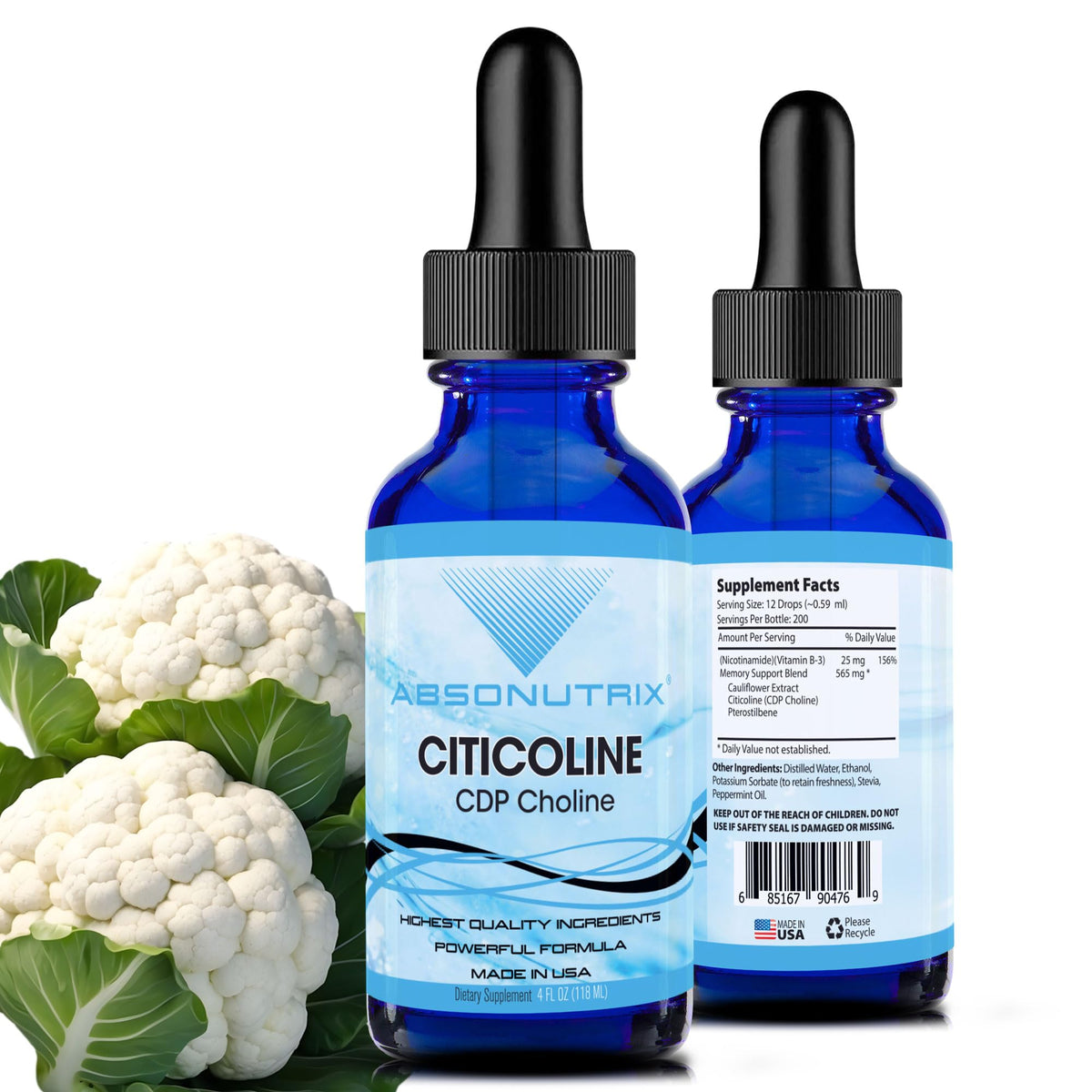Absonutrix Citicoline Liquid Extract 590mg bottle front view