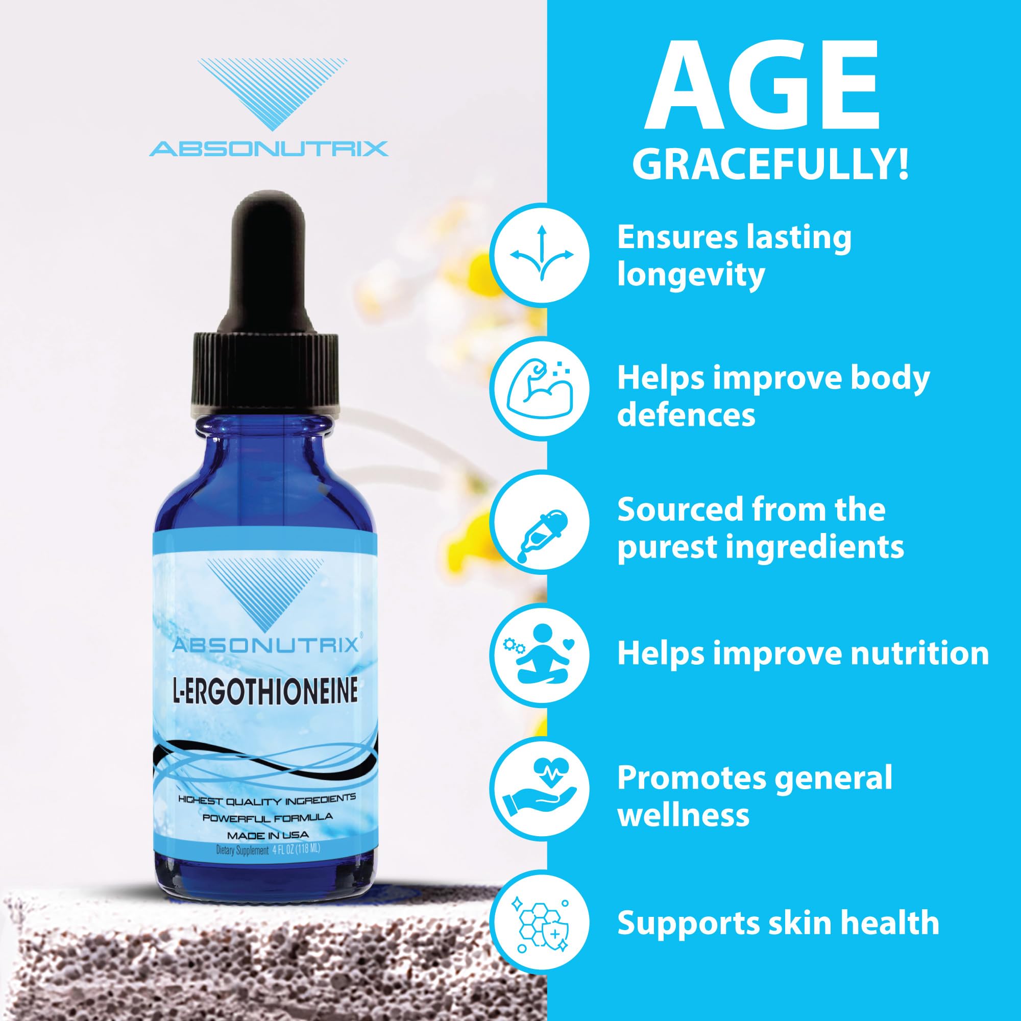 Absonutrix L-Ergothioneine Liquid Supplement 590 mg bottle with cap