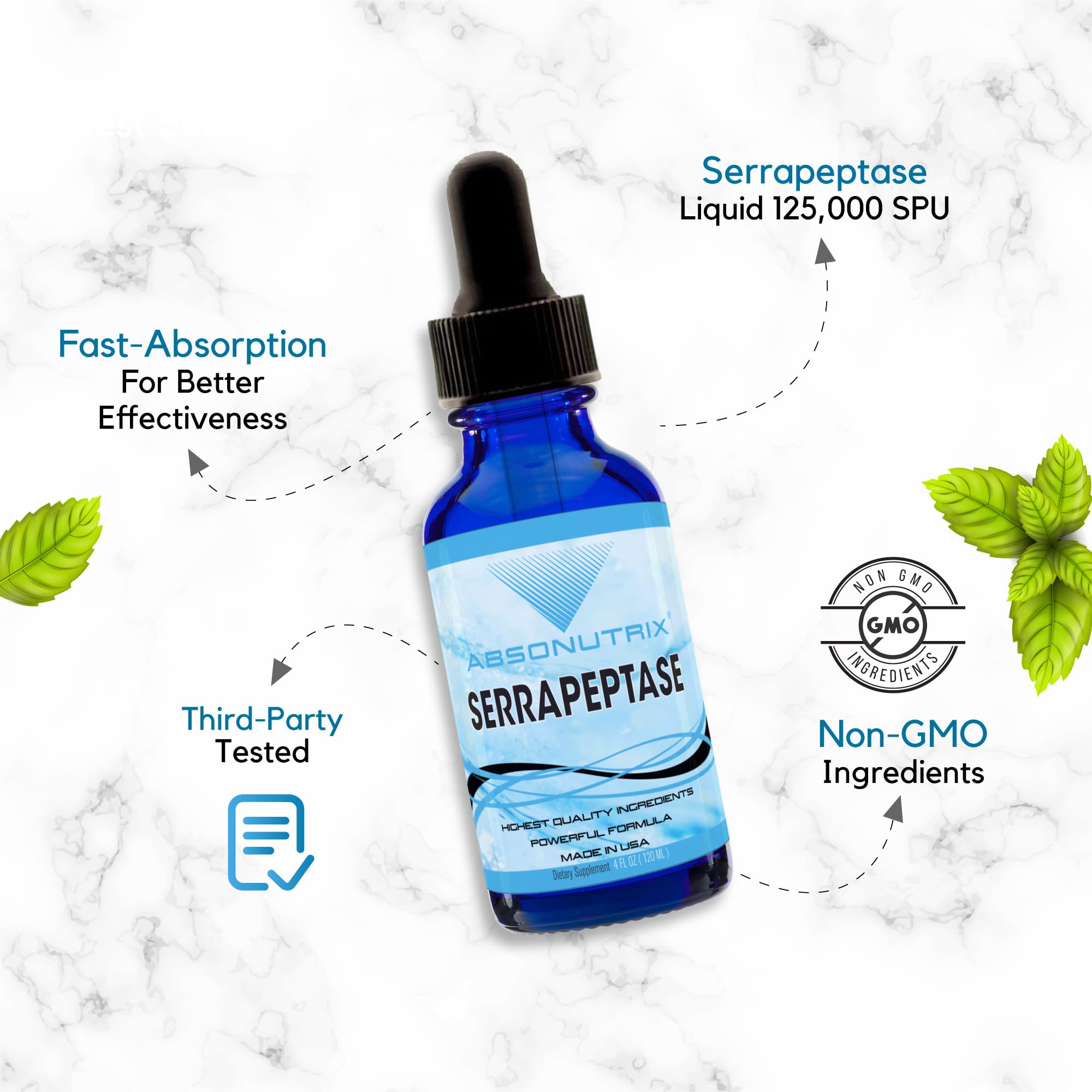 Absonutrix Serrapeptase Enzyme Liquid Supplement 227g with glass of water