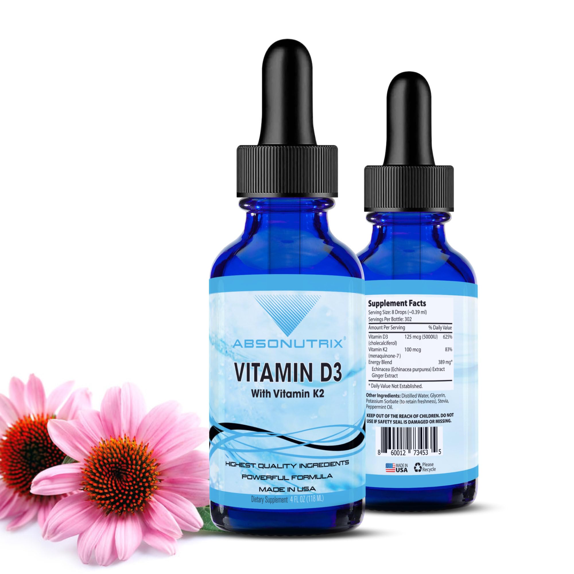 Absonutrix Vitamin D3 with K2 Supplement 60 Capsules front view