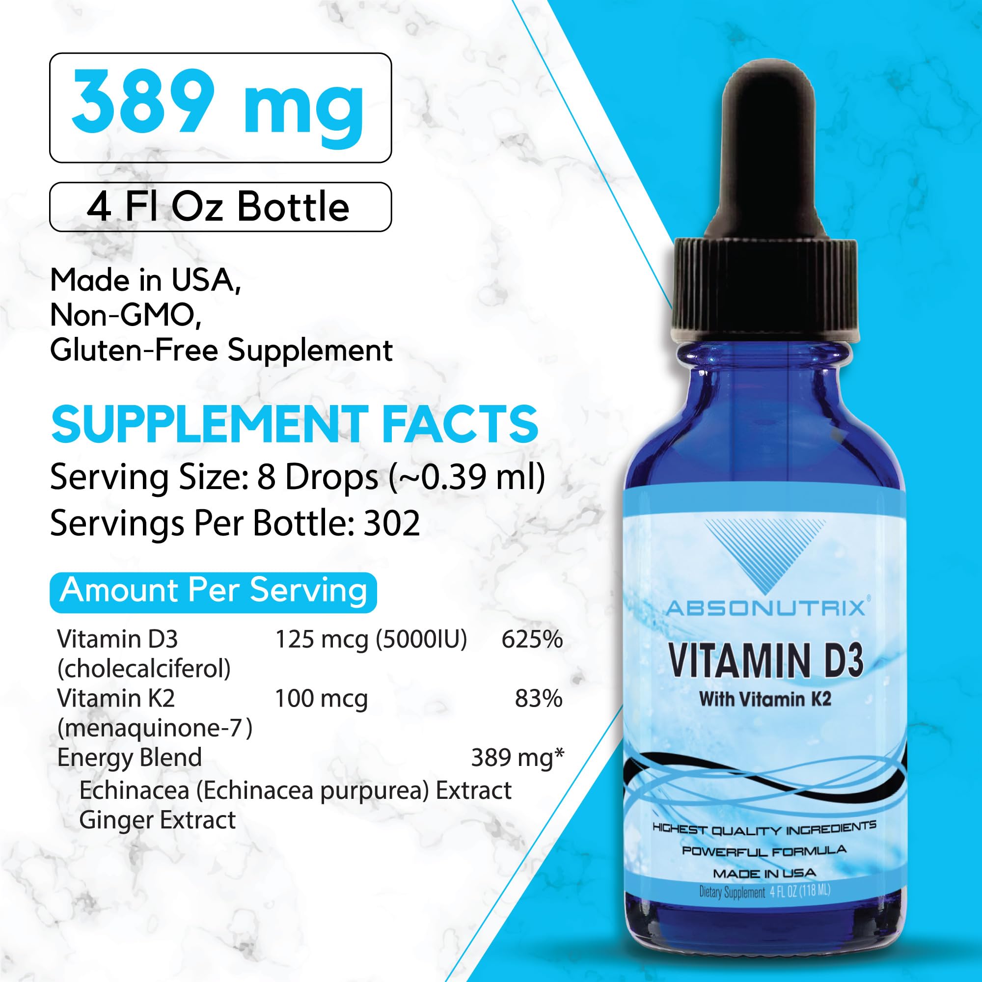 Absonutrix Vitamin D3 with K2 Supplement packaging side view