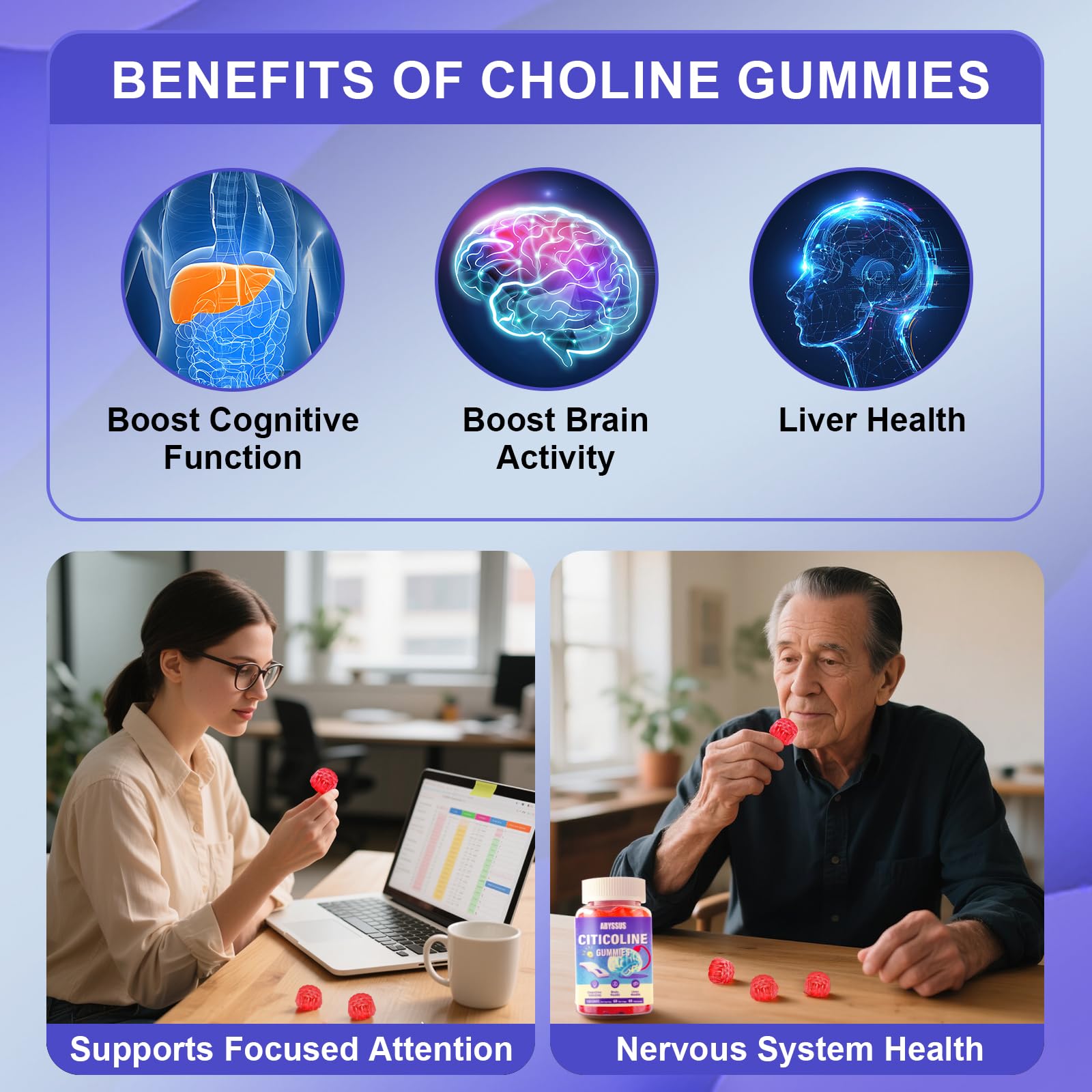 ABYSSUS CDP-Choline Gummies sugar-free and vegan icons