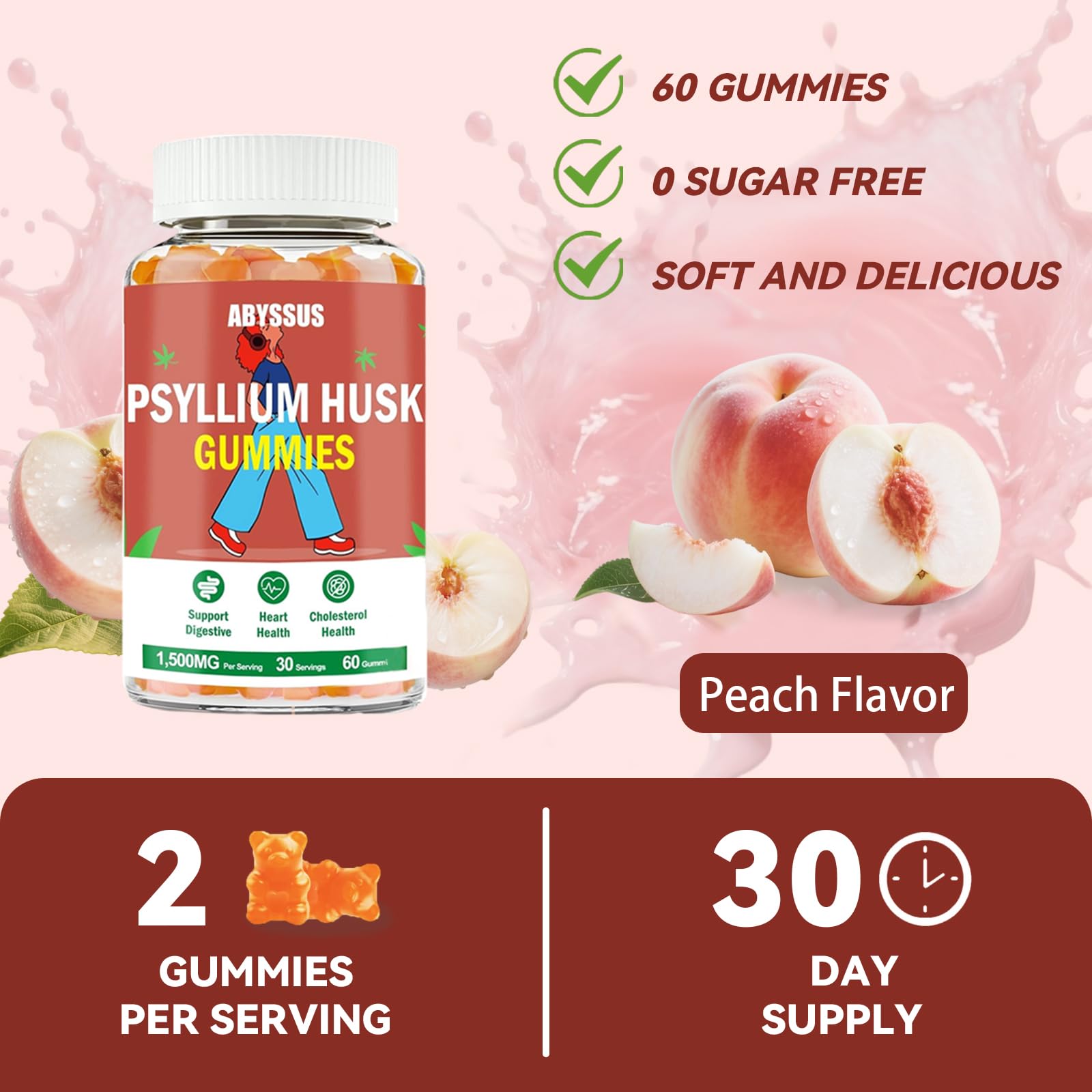 ABYSSUS Psyllium Husk Gummies with fresh peaches