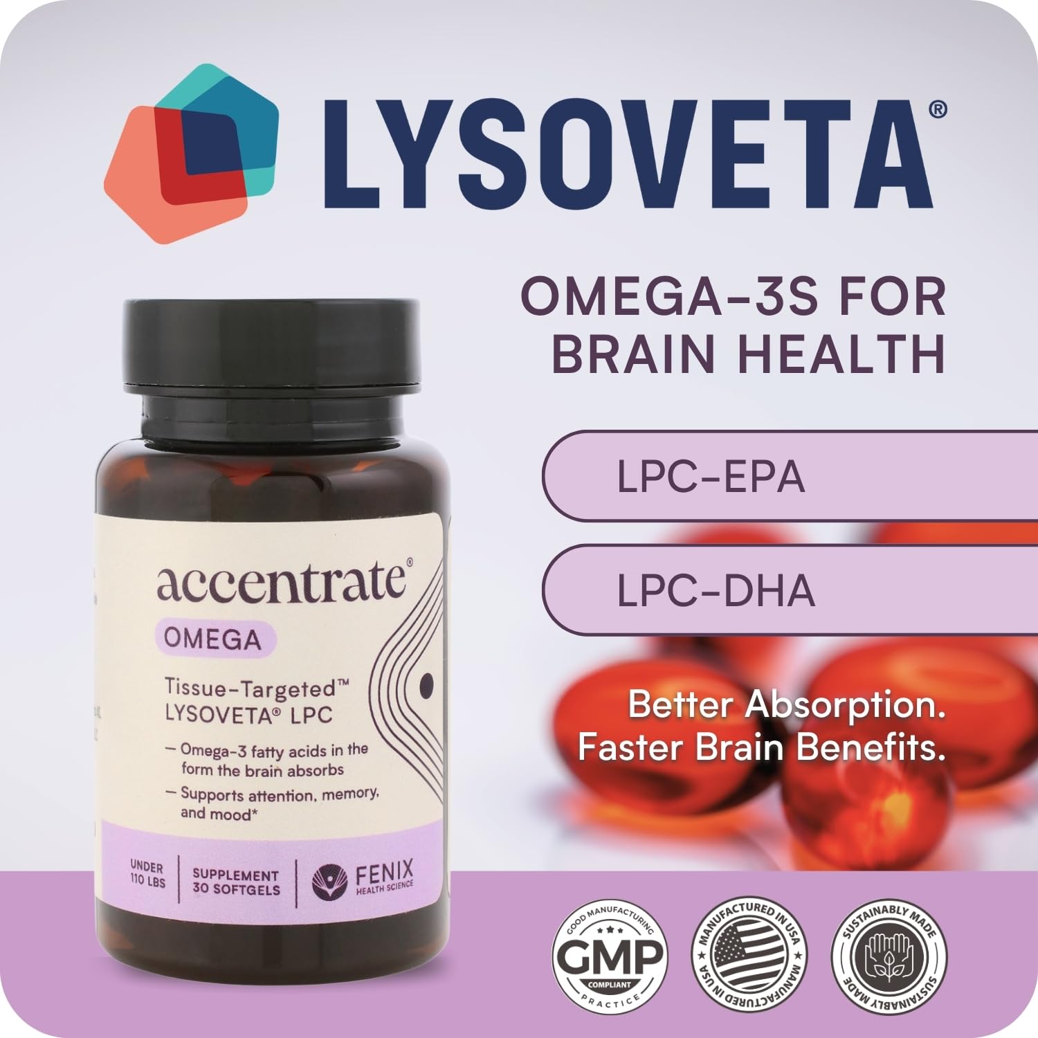 Accentrate Omega-3 Brain Support 60 Capsules open bottle