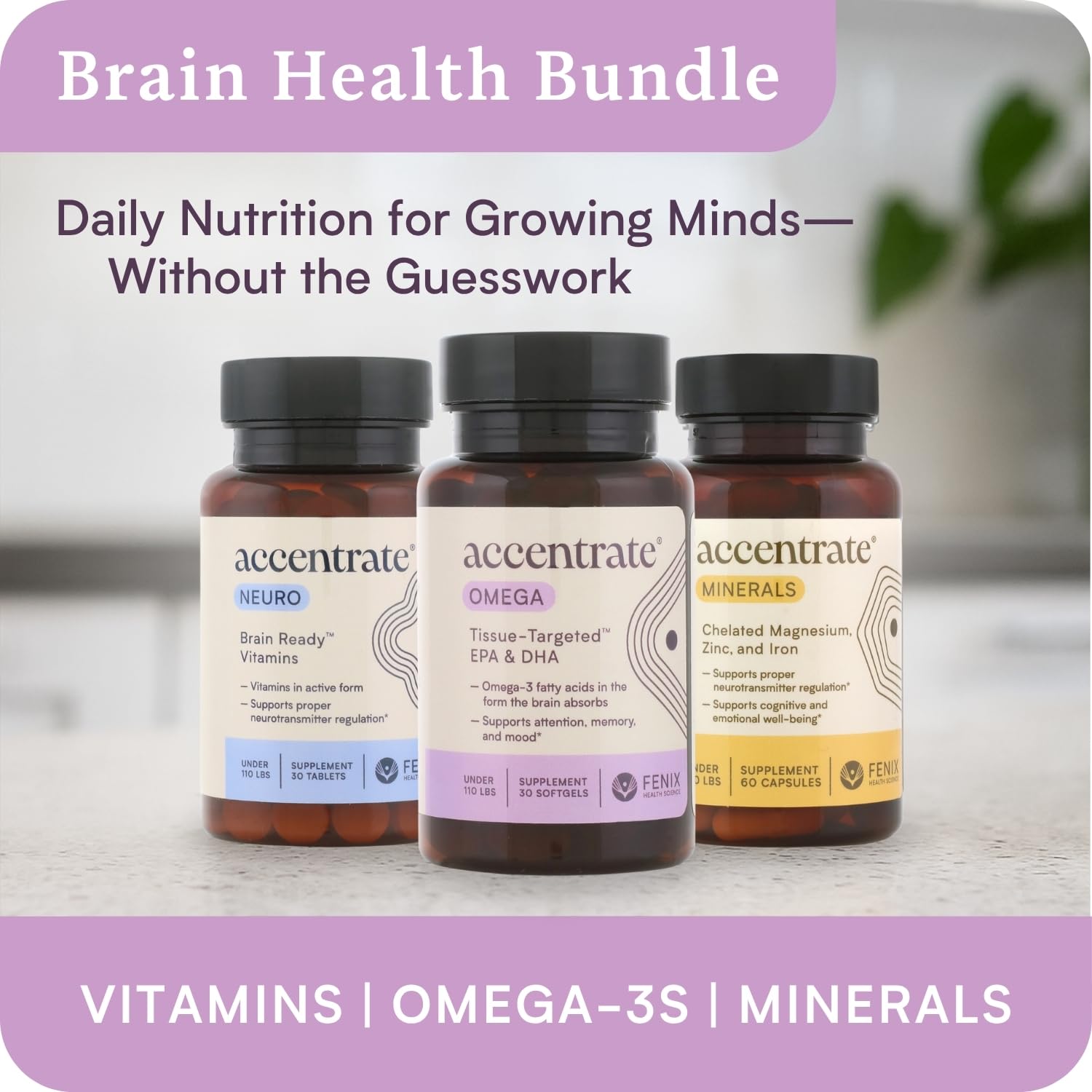 Accentrate Omega-3 Brain Support 60 Capsules with a measuring spoon