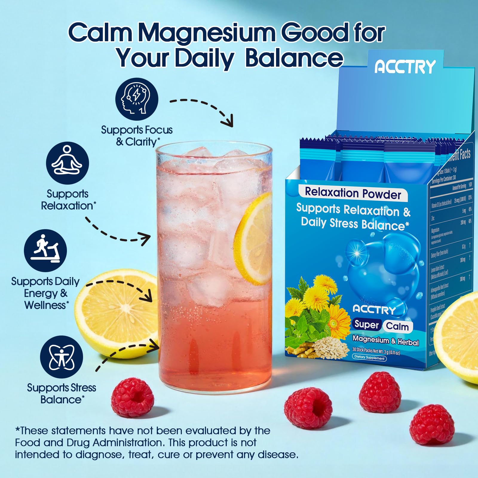 Acctry Magnesium Powder 120g with Ashwagandha and Lemon Balm