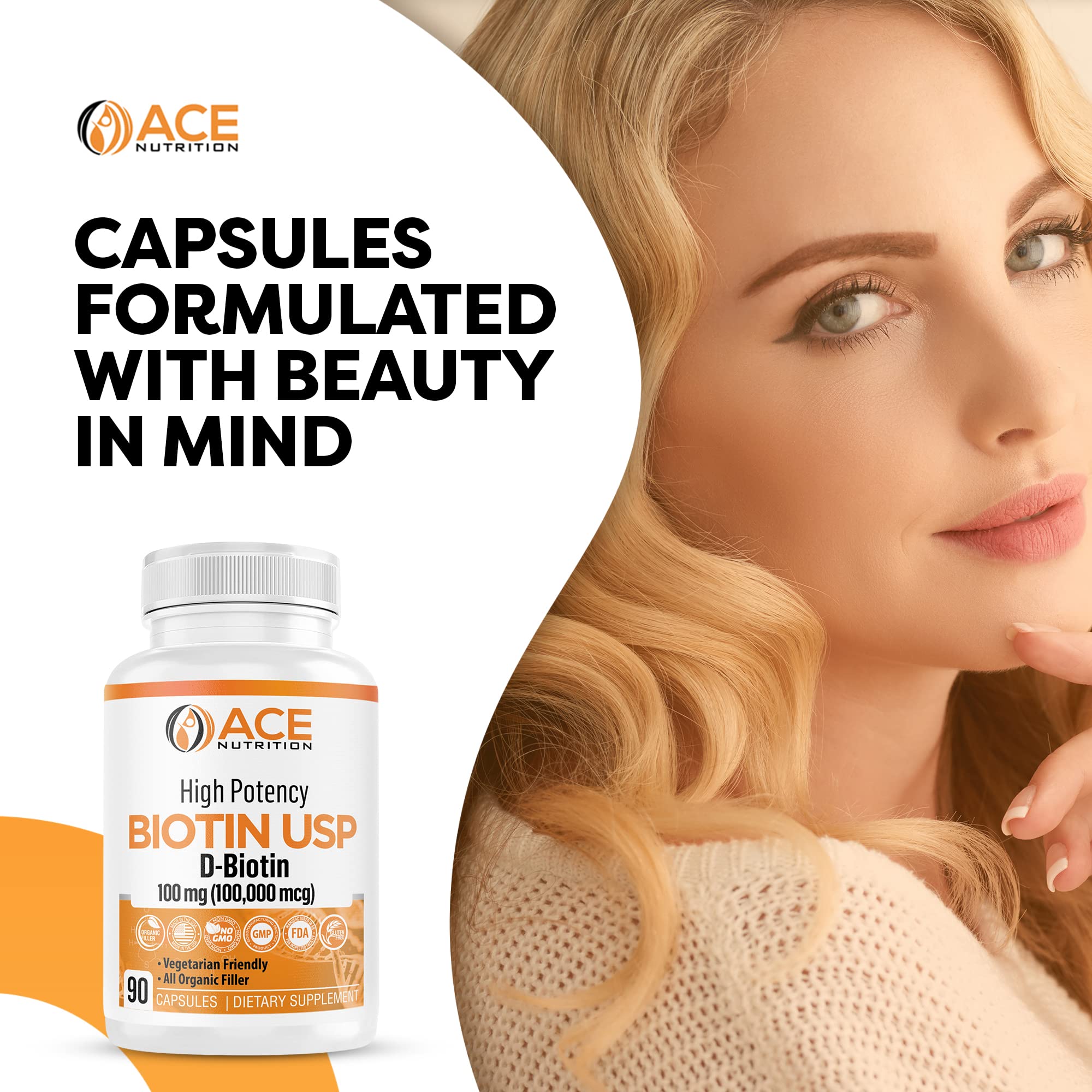 ACE NUTRITION Biotin supplement capsules in a hand