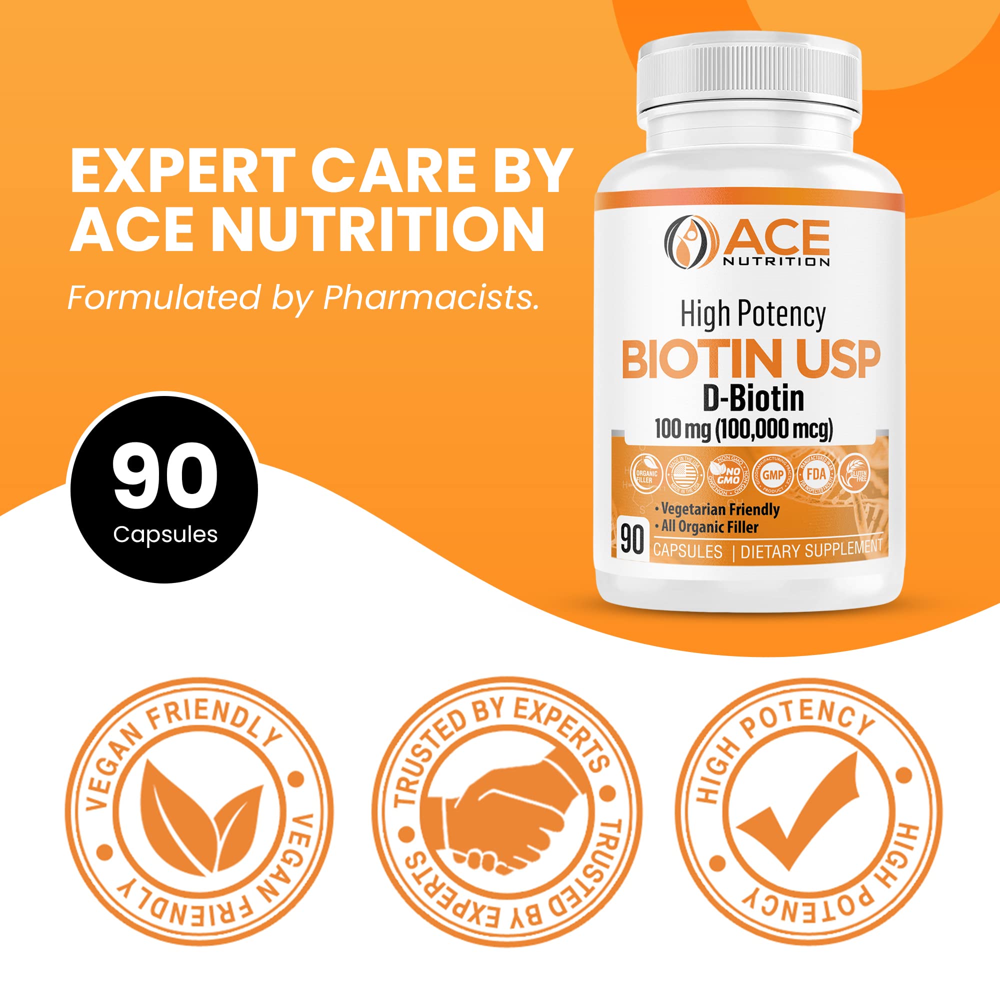 ACE NUTRITION Biotin supplement capsules on a white background