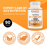 ACE NUTRITION Biotin supplement capsules on a white background
