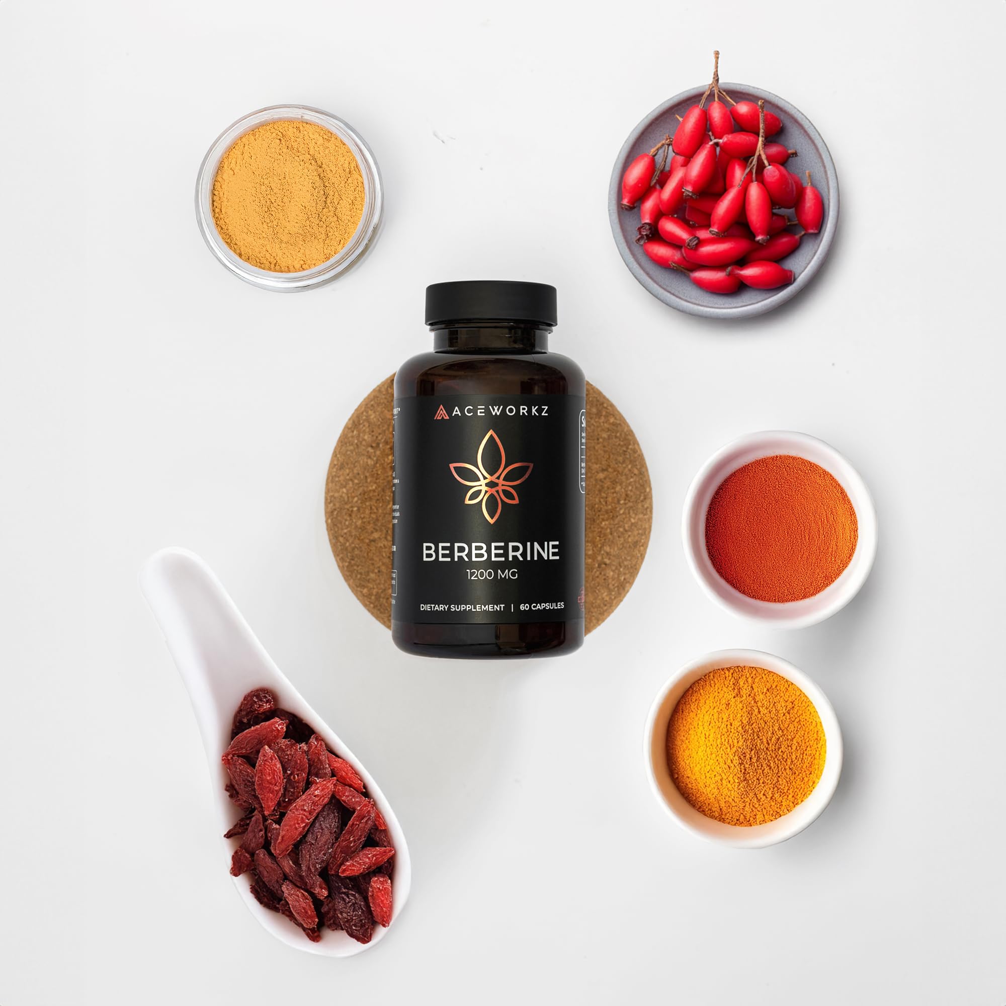 ACEWORKZ Berberine HCL 1200MG Vegan Capsules with a measuring spoon