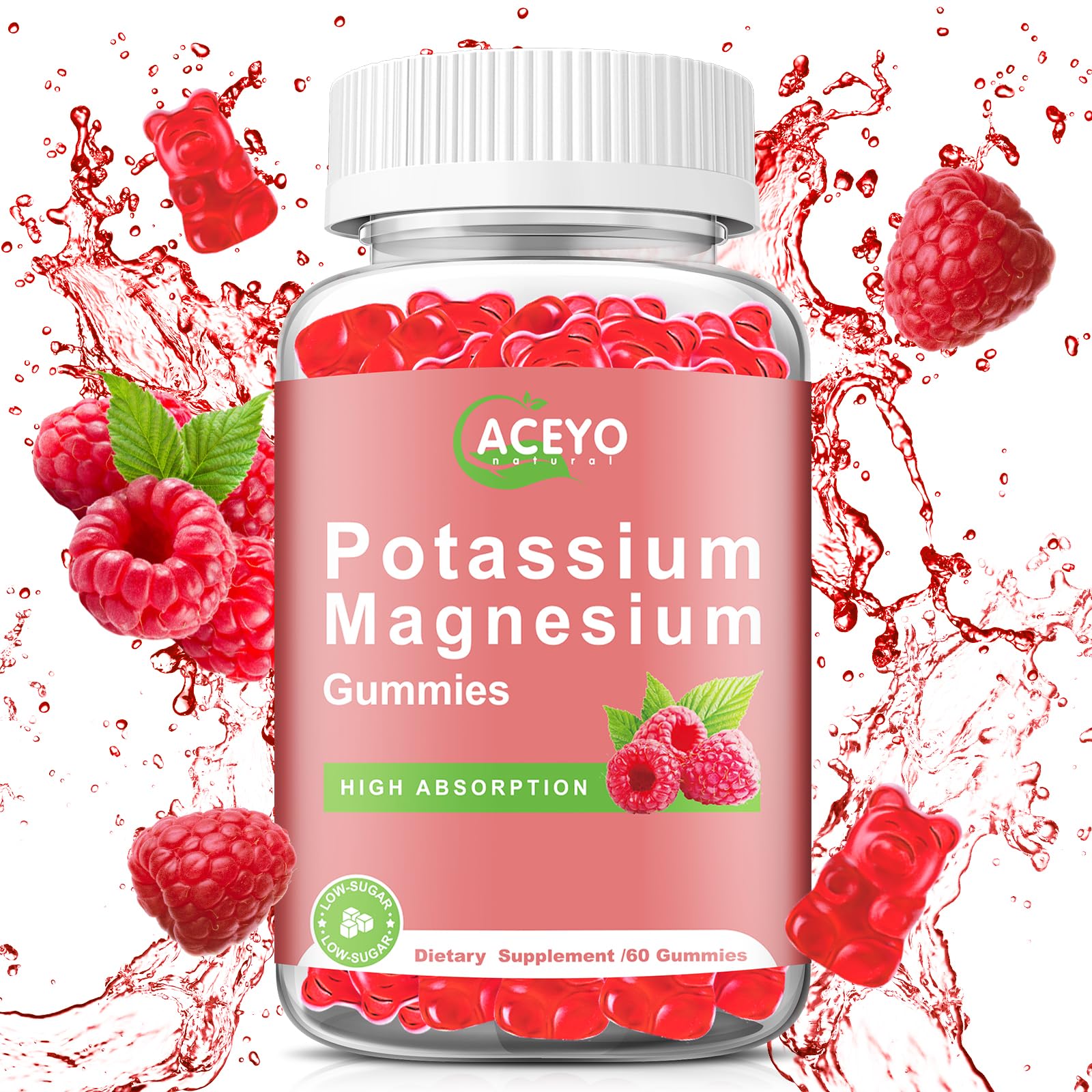 ACEYO Organic Potassium Magnesium Gummies bottle front view