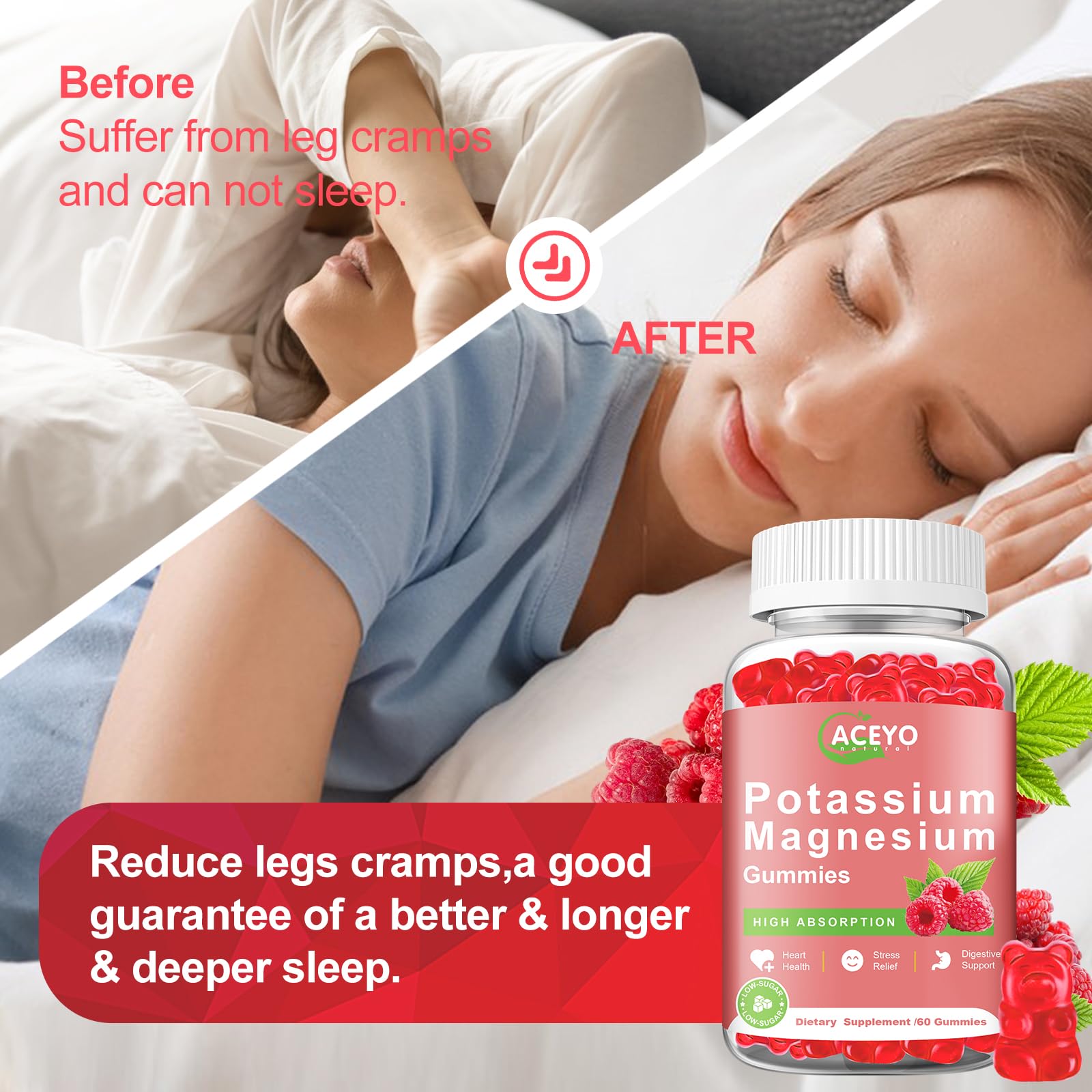 ACEYO Organic Potassium Magnesium Gummies gummies on a table