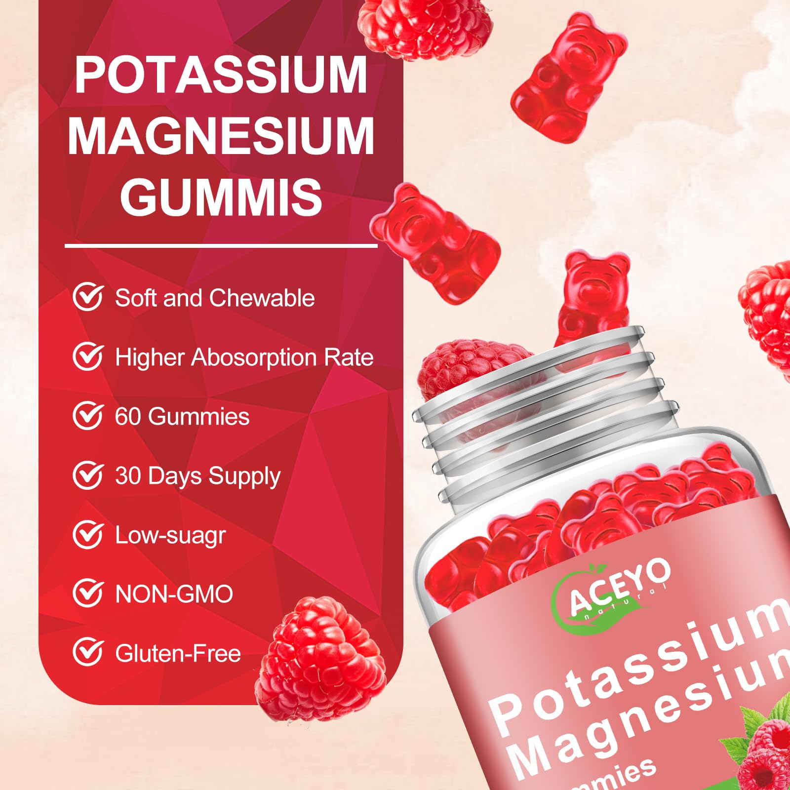 ACEYO Organic Potassium Magnesium Gummies ingredients list