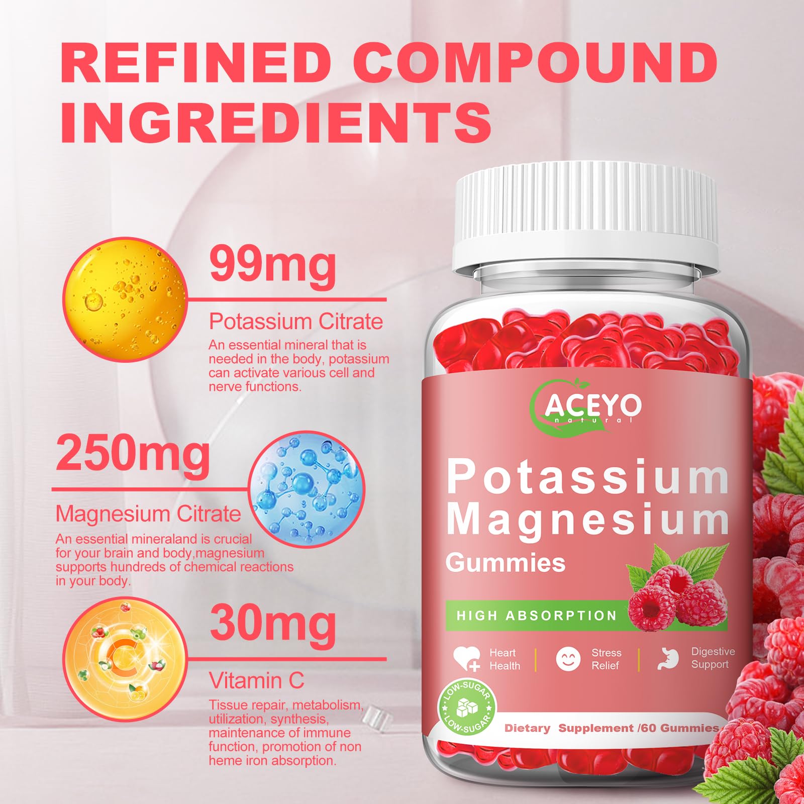ACEYO Organic Potassium Magnesium Gummies nutritional information