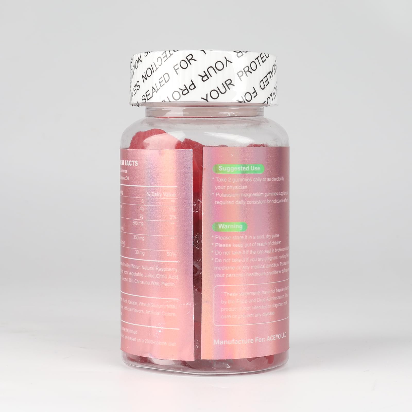 ACEYO Organic Potassium Magnesium Gummies on a wooden table