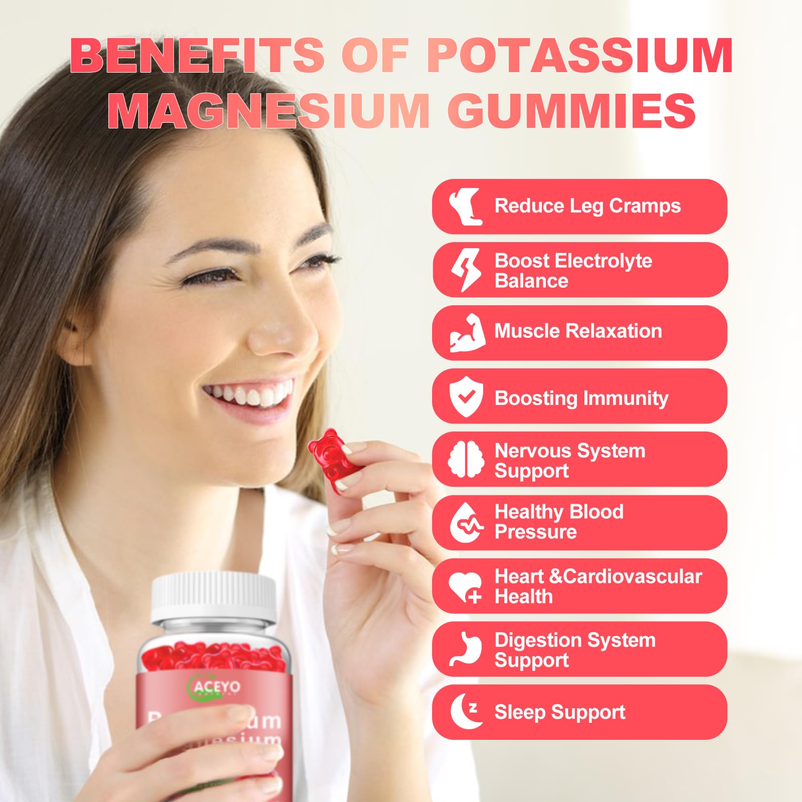 ACEYO Organic Potassium Magnesium Gummies raspberry flavour gummies