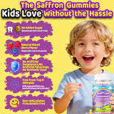 ACEYO Saffron Gummies displayed with fresh saffron strands