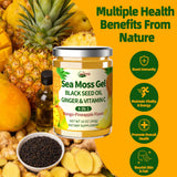ACEYO Sea Moss Gel displayed with a smoothie and fruits