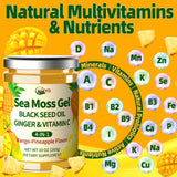 ACEYO Sea Moss Gel jar with tropical fruits on a wooden table