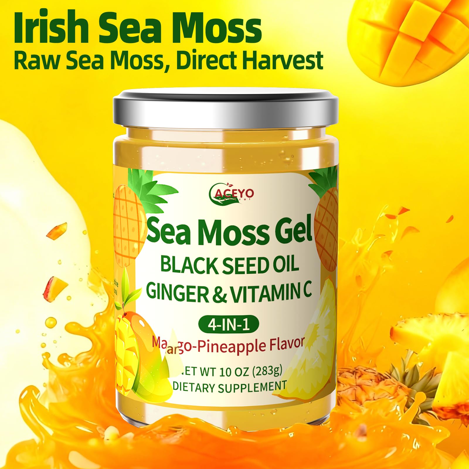 ACEYO Sea Moss Gel packaging with tropical design