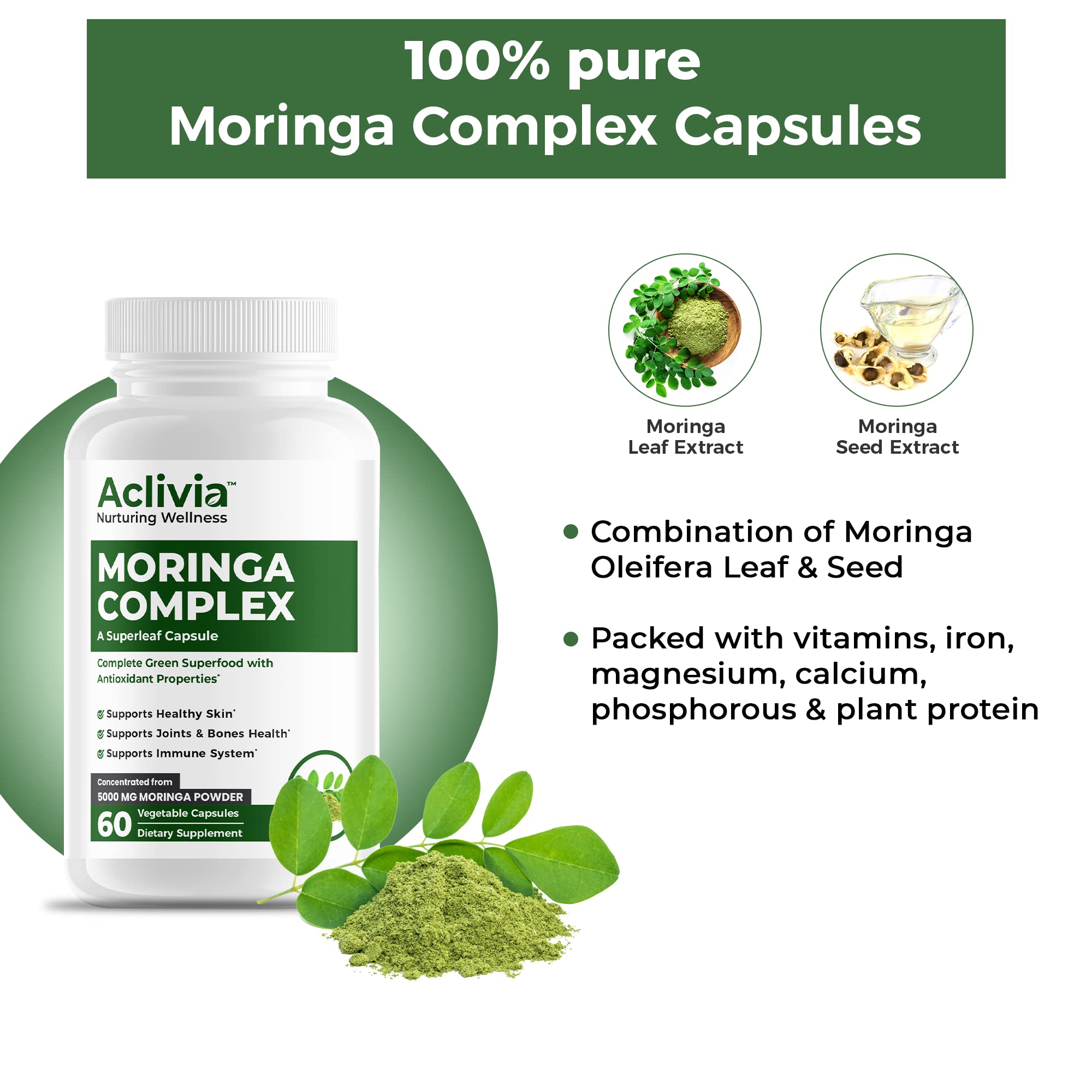 Aclivia Moringa Oleifera Capsules 5000mg bottle side view