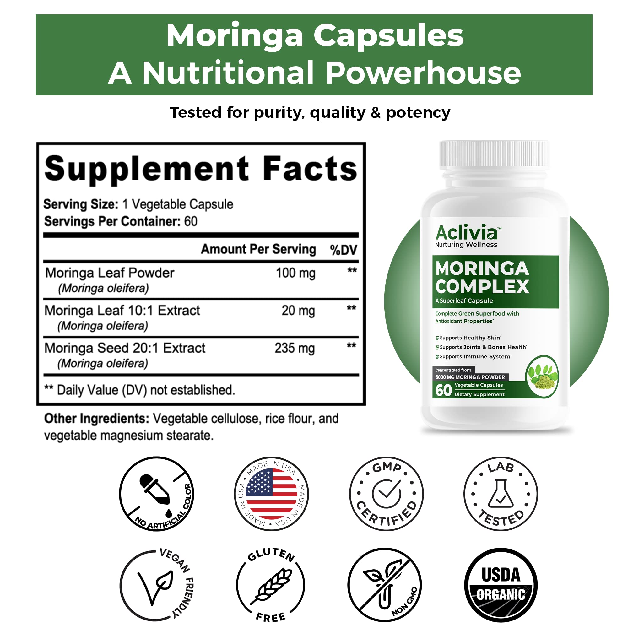 Aclivia Moringa Oleifera Capsules 5000mg ingredients list