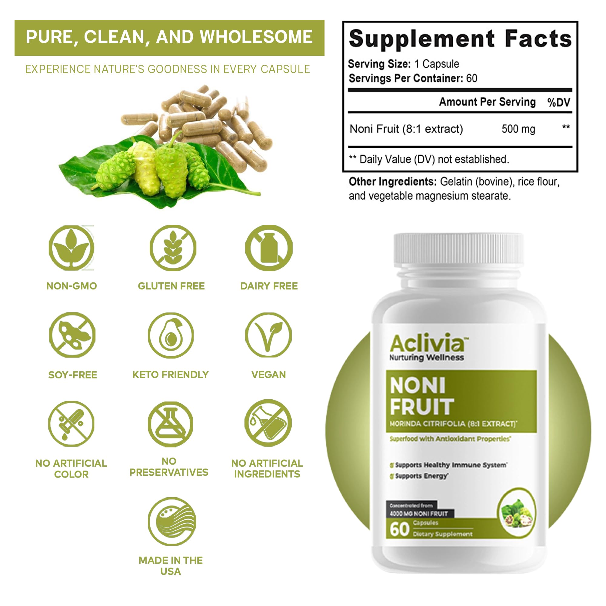 Aclivia Noni Capsules 4000mg with fresh noni fruit