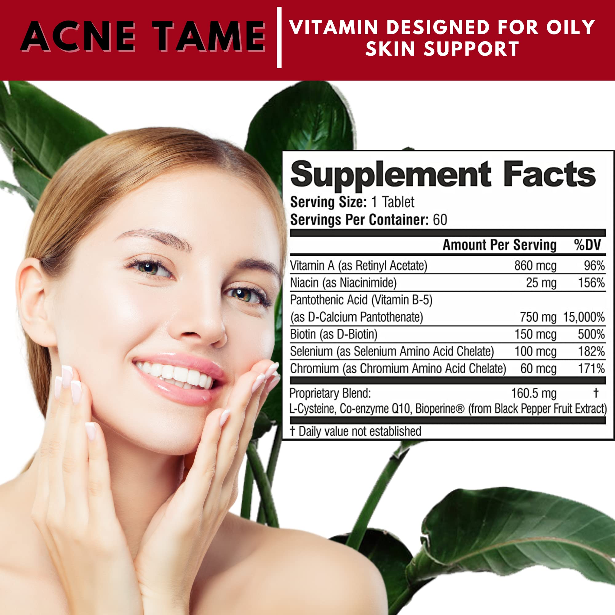 Acnetame Acne Tame supplement bottle side view