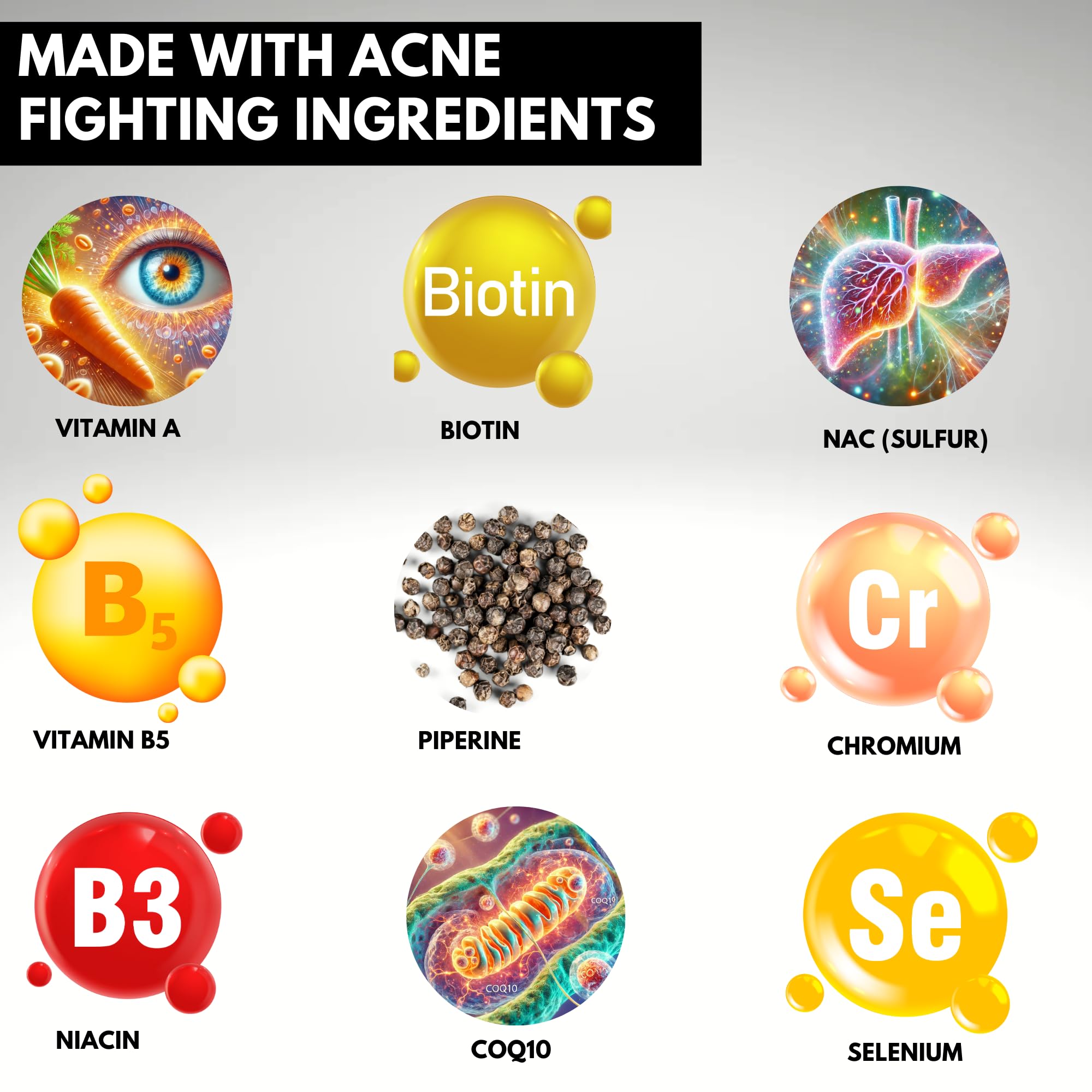 Acnetame supplement ingredients list on the back of the packaging