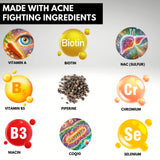 Acnetame supplement ingredients list on the back of the packaging