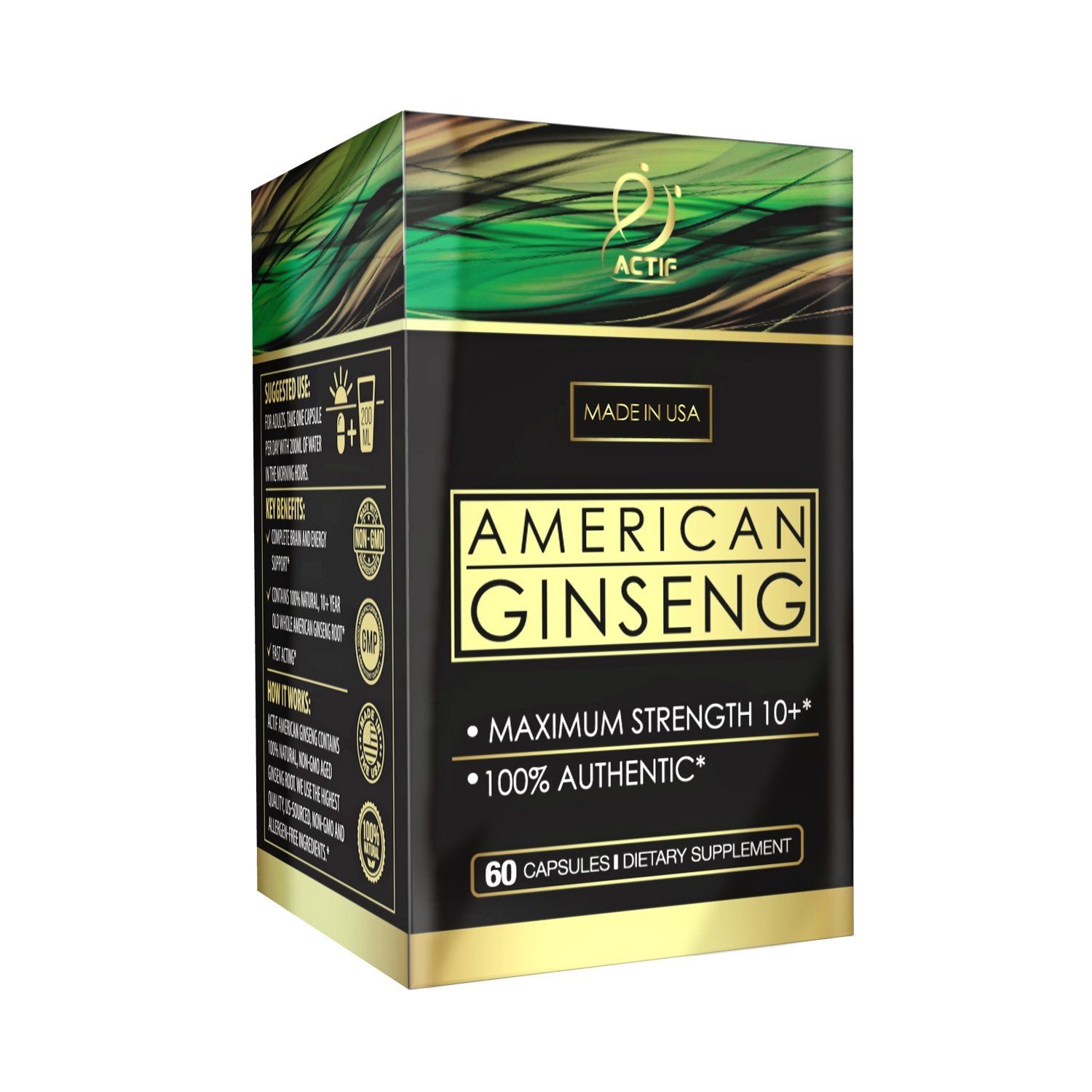 ACTIF American Ginseng 1000mg herbal supplement front view