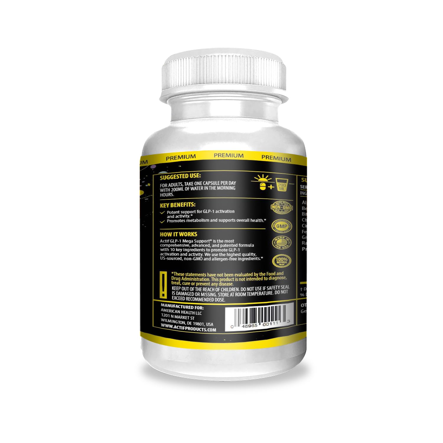 ACTIF GLP-1 Support Formula side view with label details