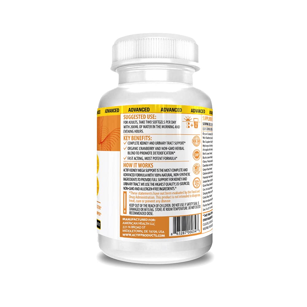 ACTIF Kidney Support Supplement side view showing ingredients