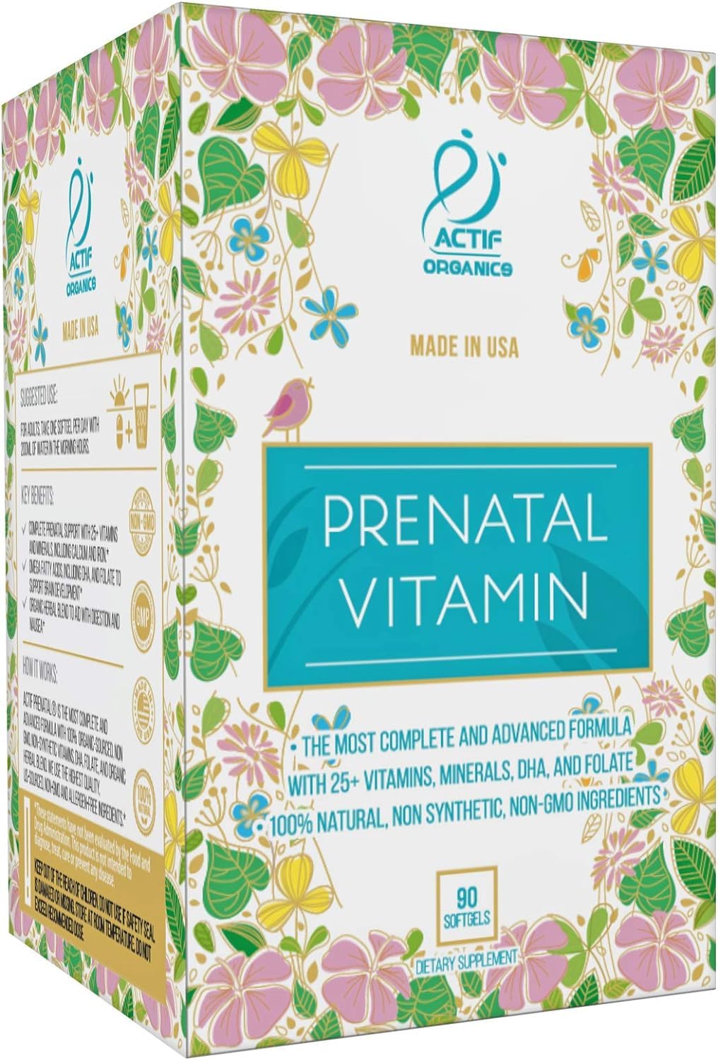 ACTIF Organic Prenatal Vitamins side view showing capsule