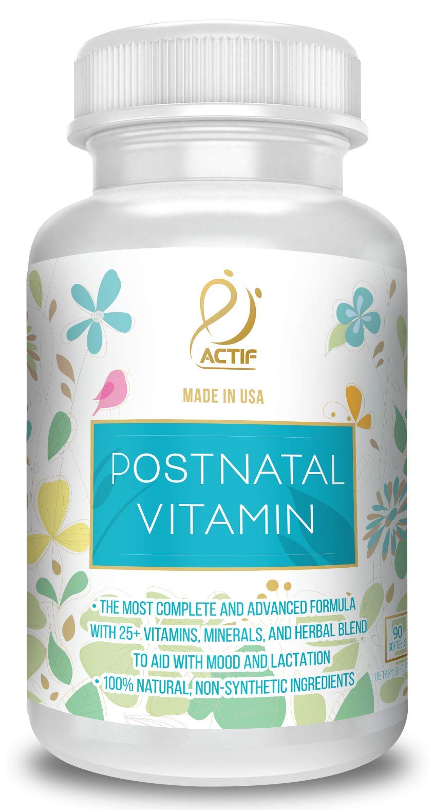 ACTIF Postnatal Vitamins front view with organic ingredients