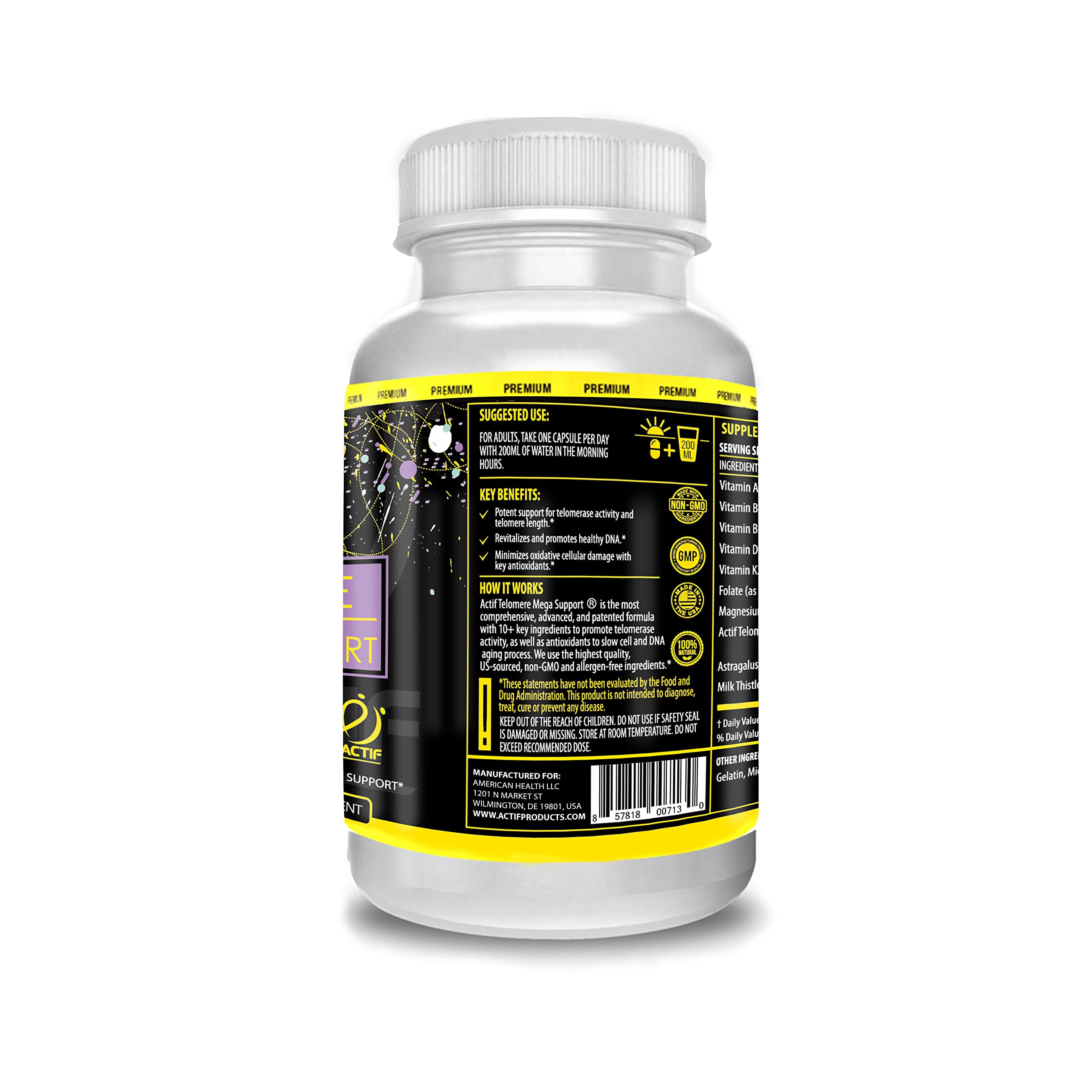 ACTIF Telomere Mega Support 10-in-1 Supplement ingredients list