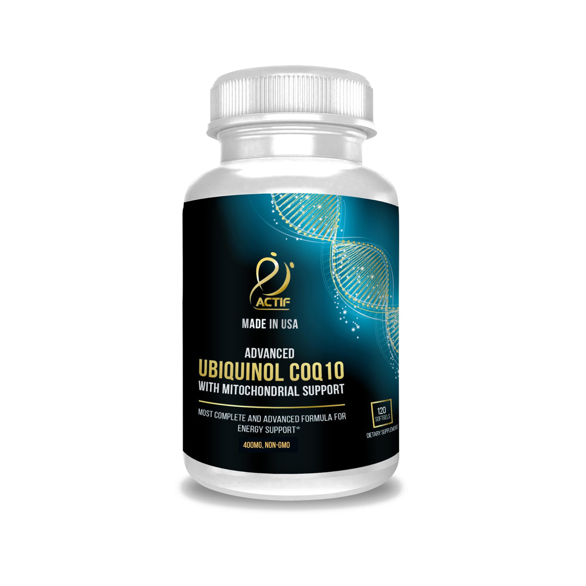 ACTIF Ubiquinol CoQ10 200mg supplement front view