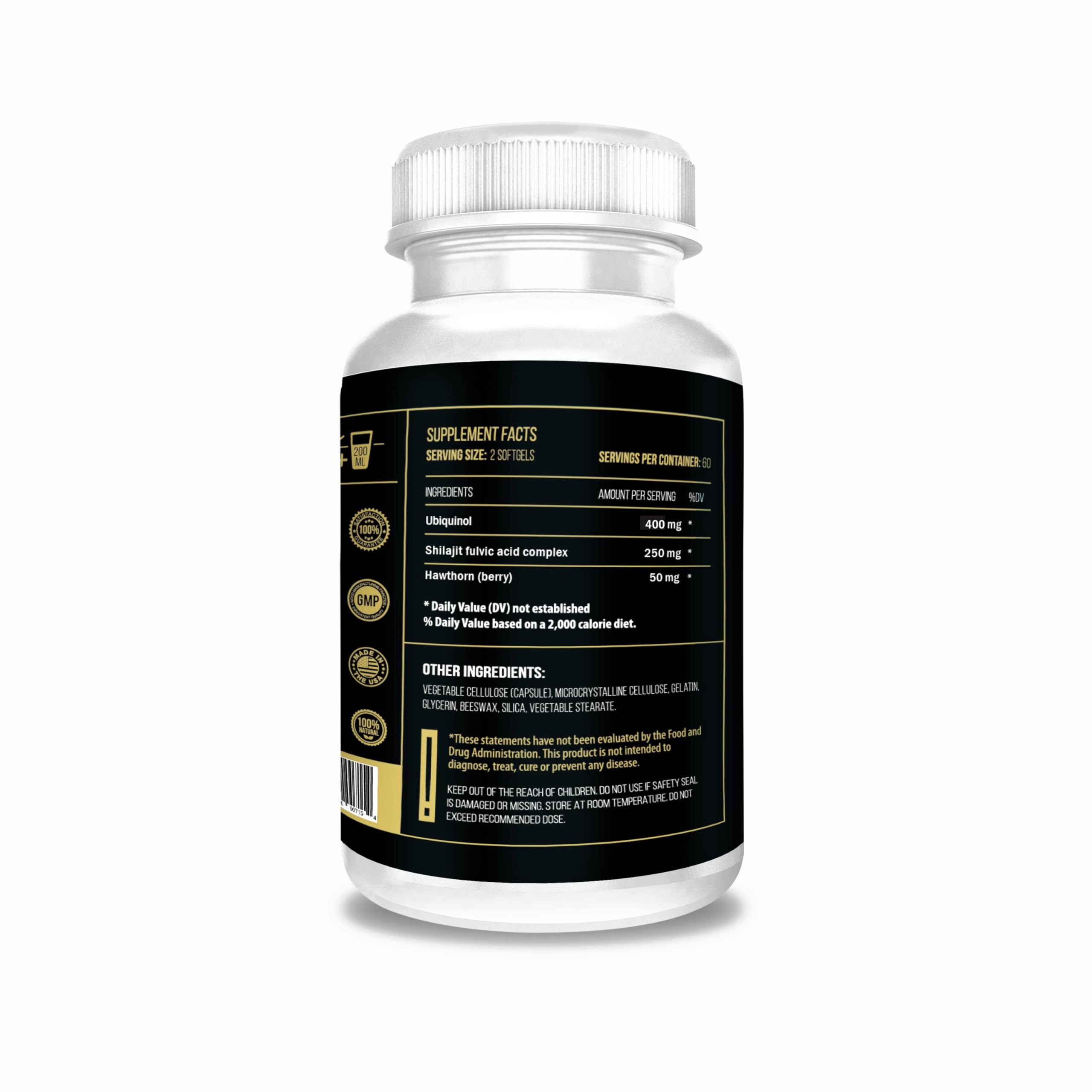 ACTIF Ubiquinol CoQ10 200mg supplement side view