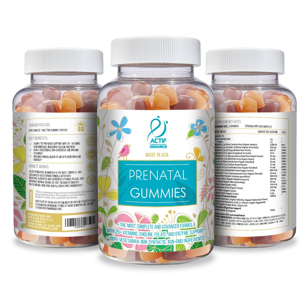 ACTIF Vegetarian Prenatal Gummy bottle side view