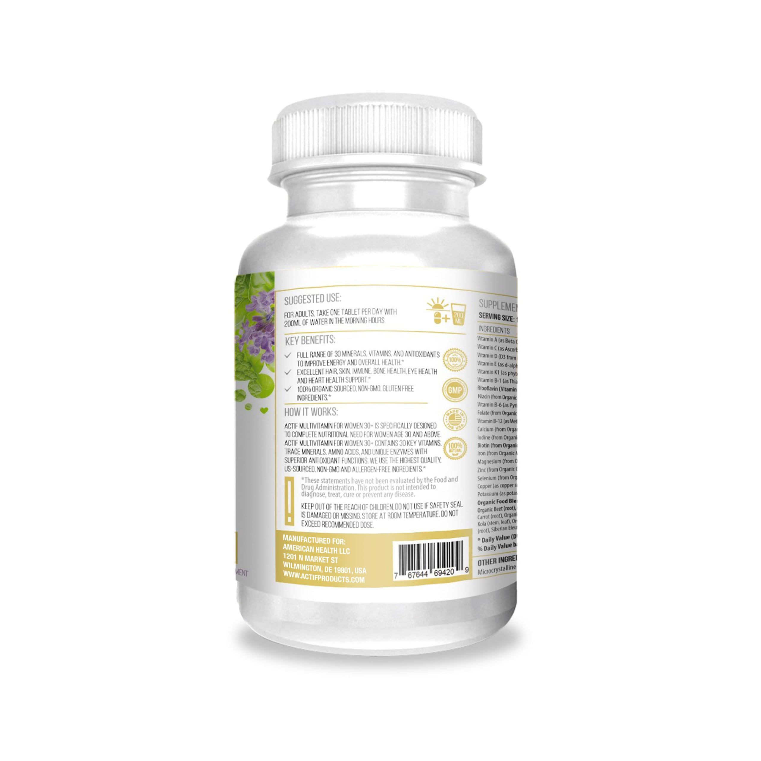 ACTIF Women's Multivitamin 30+ side view packaging