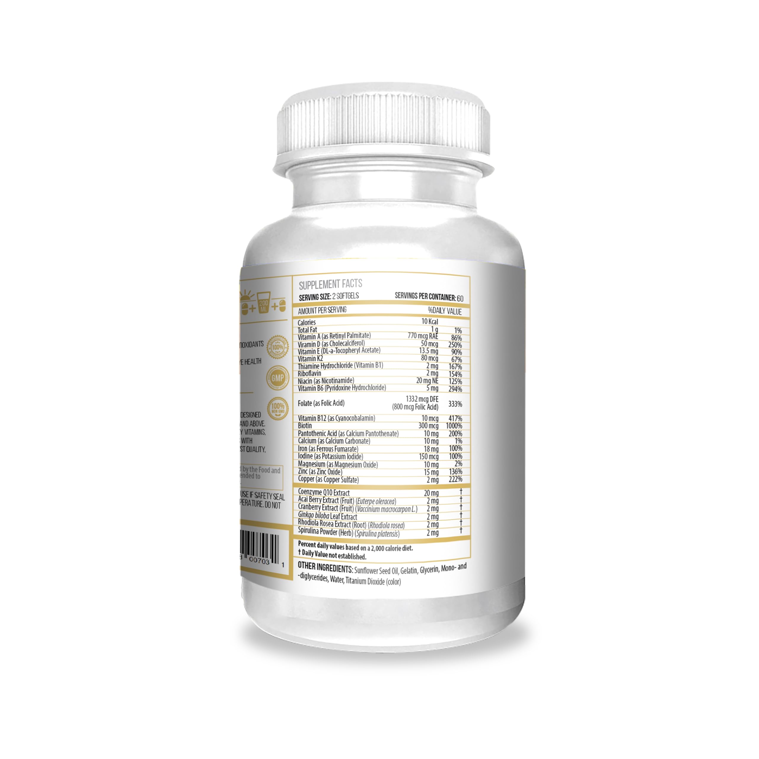 ACTIF Women's Multivitamin 60+ back view with ingredient list